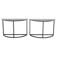 Minimalist Black Metal Demilune Tables, Pair