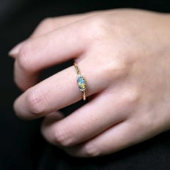 Minimalist Black Opal & Diamond Engagement Wedding Ring in 14k Yellow Gold