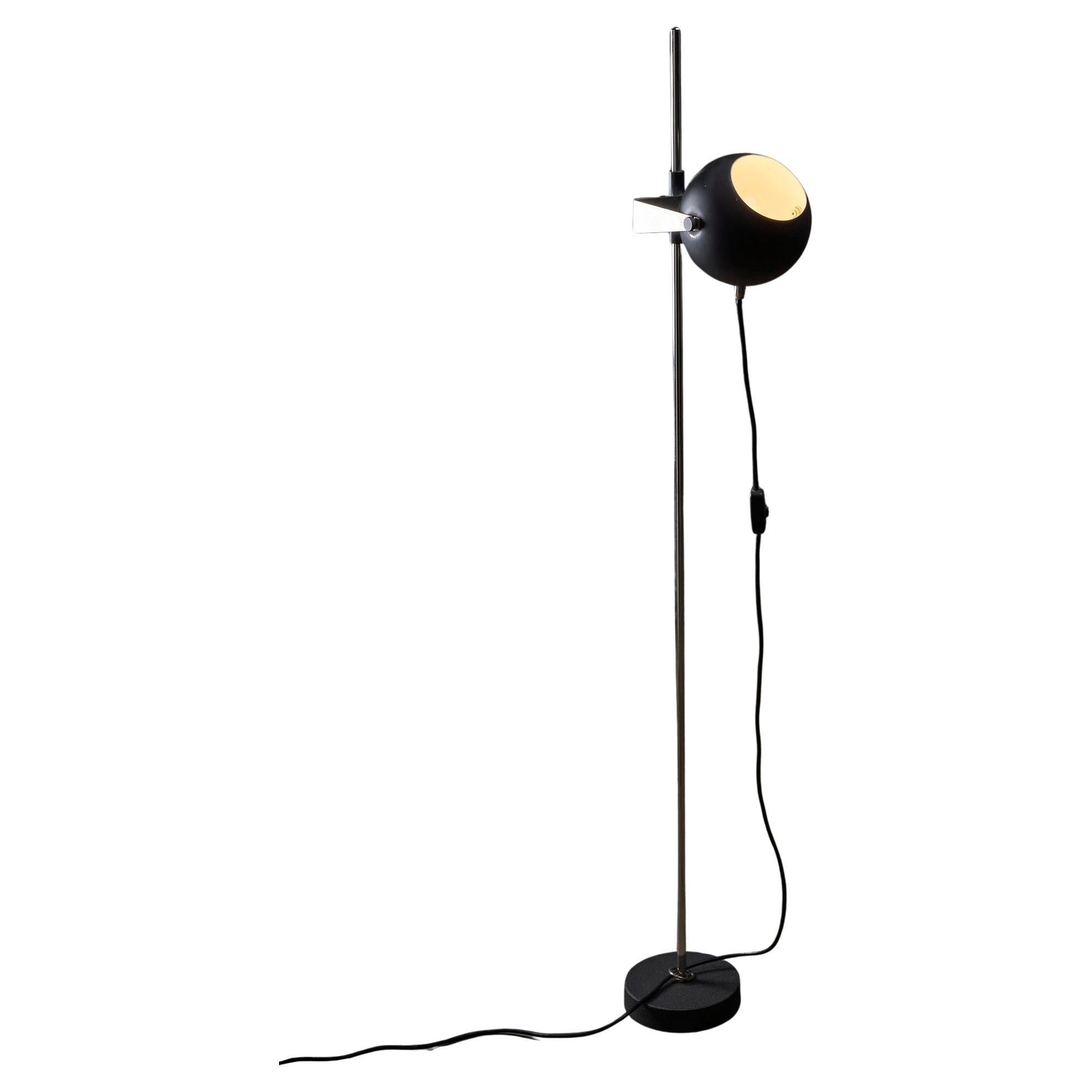 Minimalist Black Sphere Adjustable Floor Lamp with Chrome Stem, 1960s