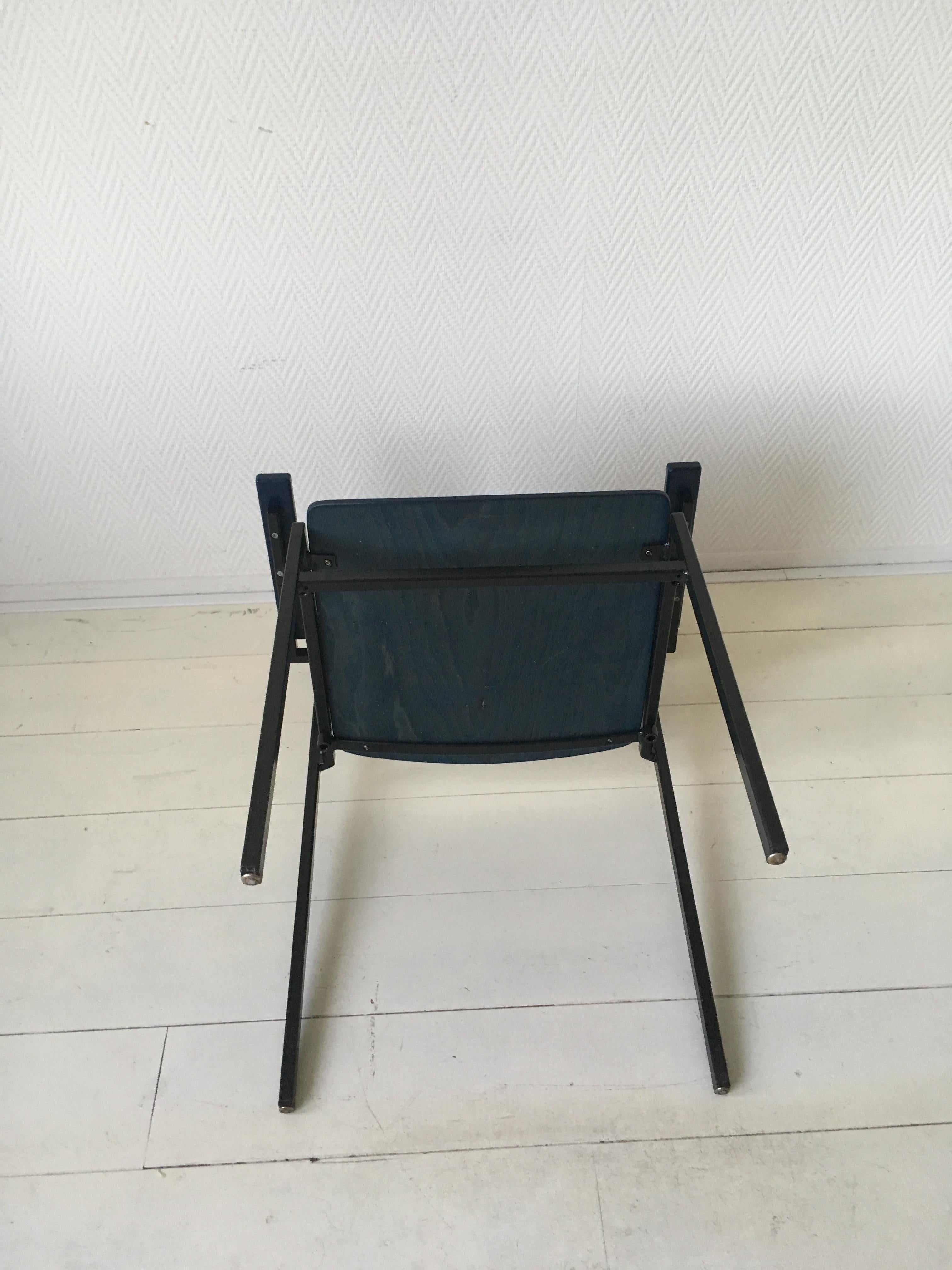 Minimalist Blue Metal and Plywood Stackable Armchairs by Gijs Van Der Sluis For Sale 5