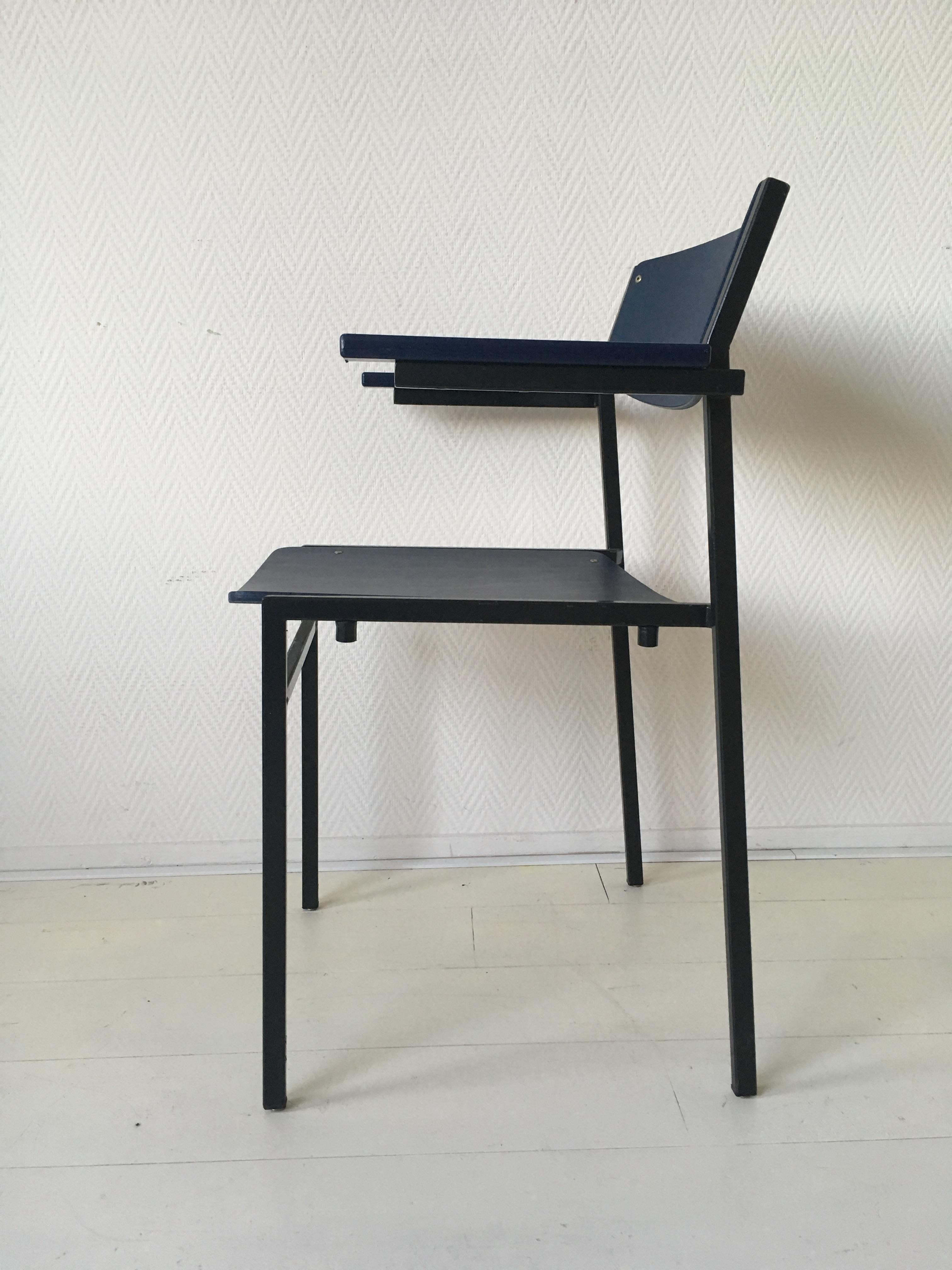 Minimalist Blue Metal and Plywood Stackable Armchairs by Gijs Van Der Sluis For Sale 1