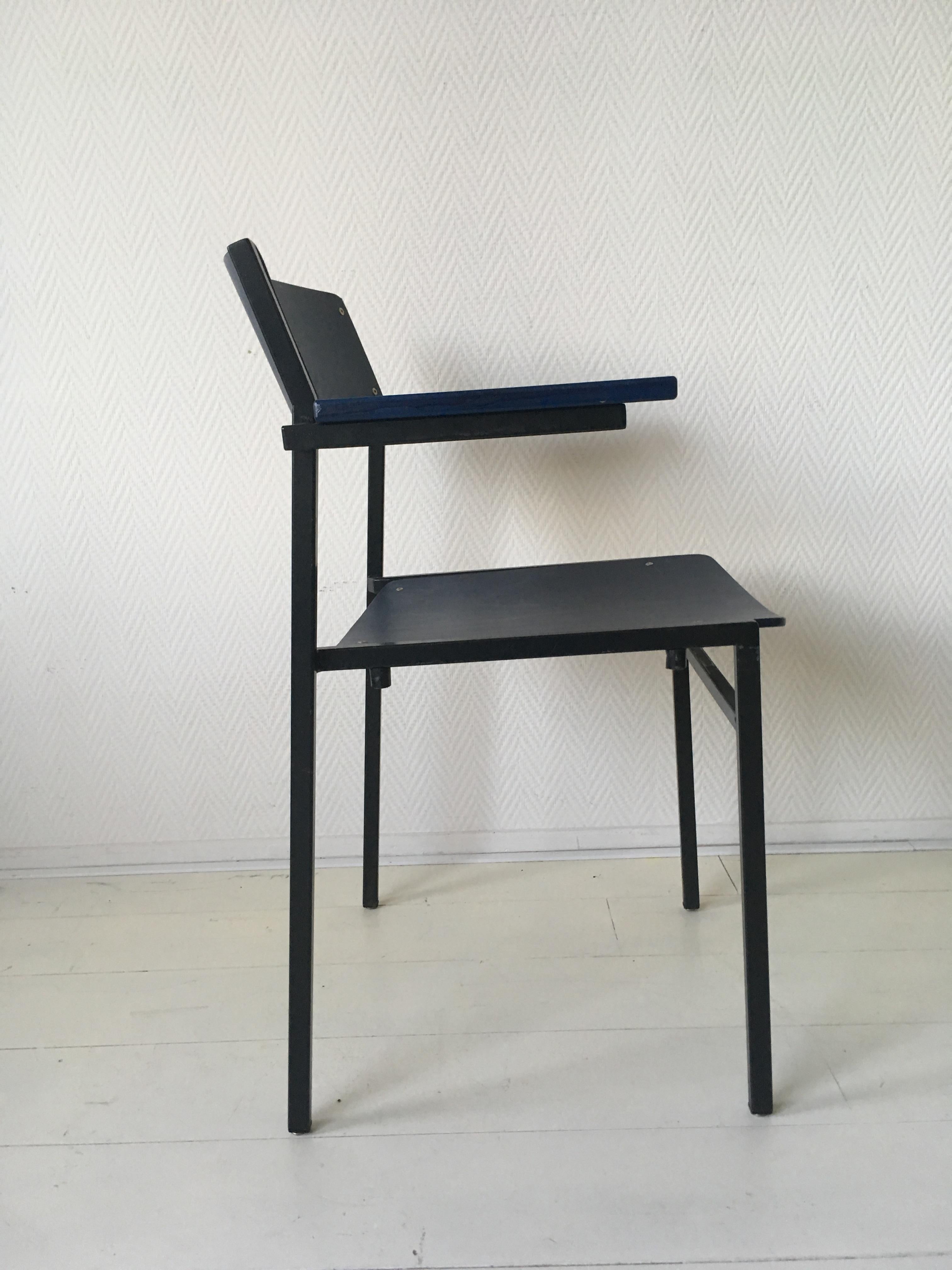 Minimalist Blue Metal and Plywood Stackable Armchairs by Gijs Van Der Sluis For Sale 3