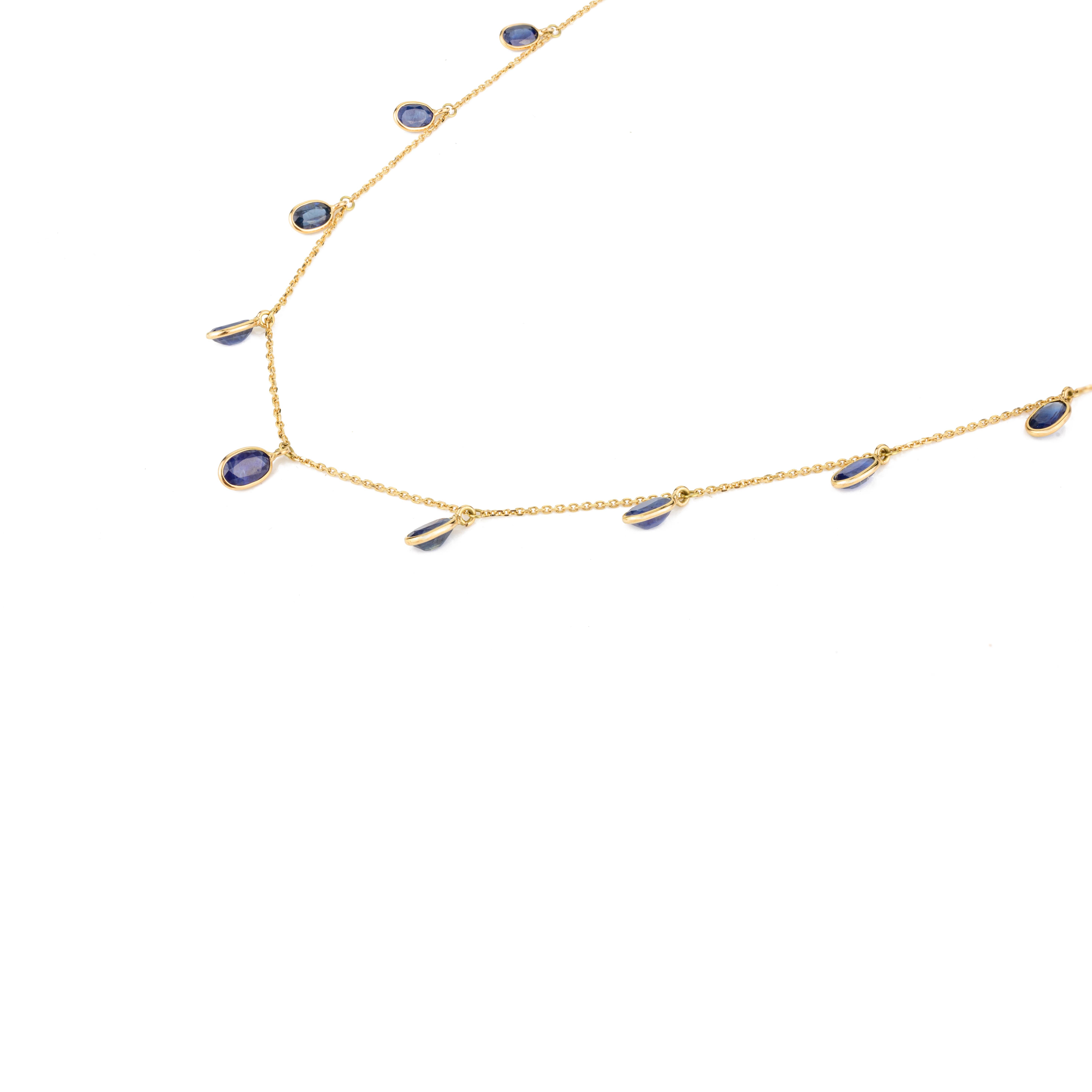 Art Deco Minimalist Blue Sapphire Charm Necklace Crafted in 18k Yellow Gold for Her For Sale