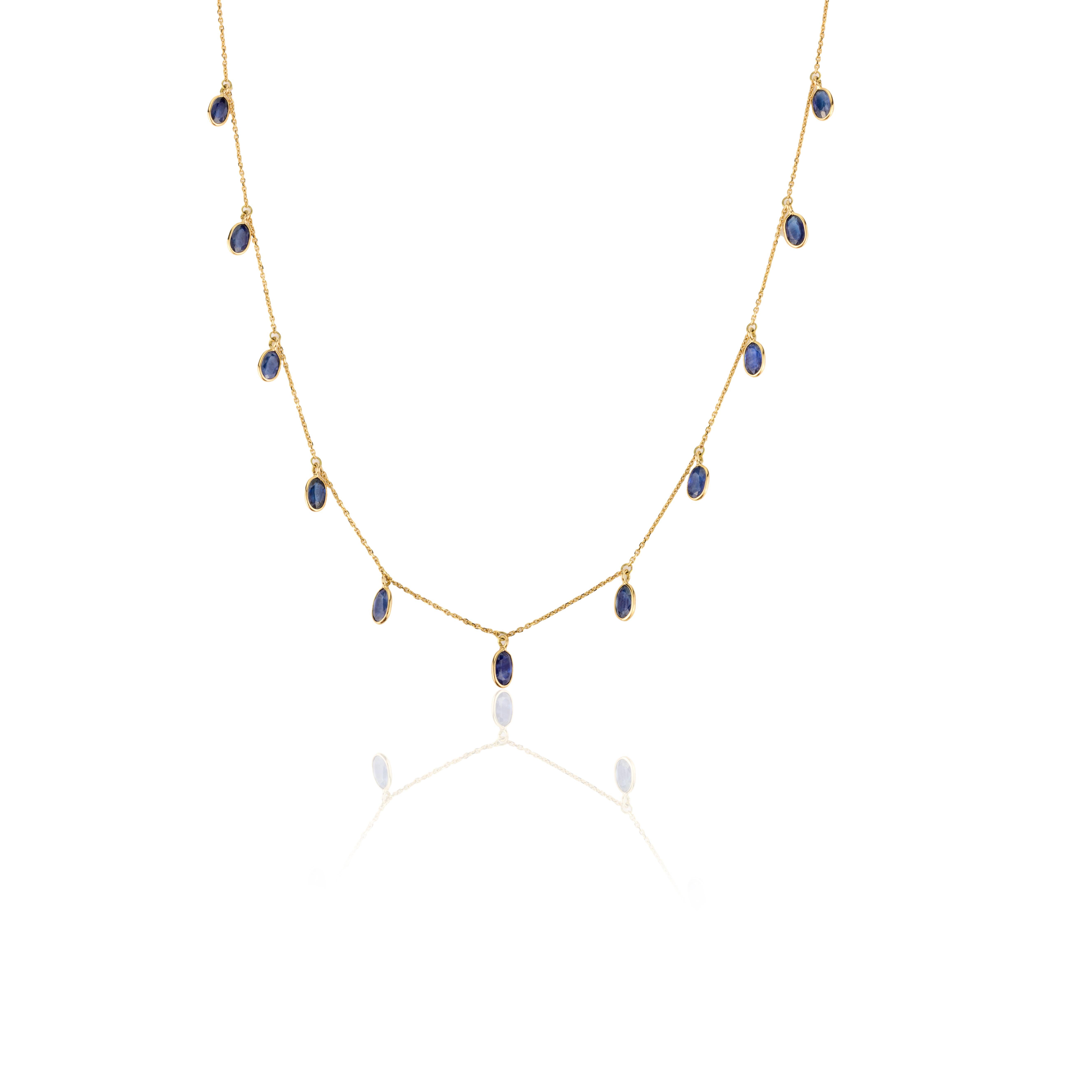 Minimalist Blue Sapphire Charm Necklace Crafted in 18k Yellow Gold for Her In New Condition In New York, NY