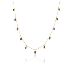 Collier minimaliste en or jaune 18 carats avec breloques en saphir bleu pour elle