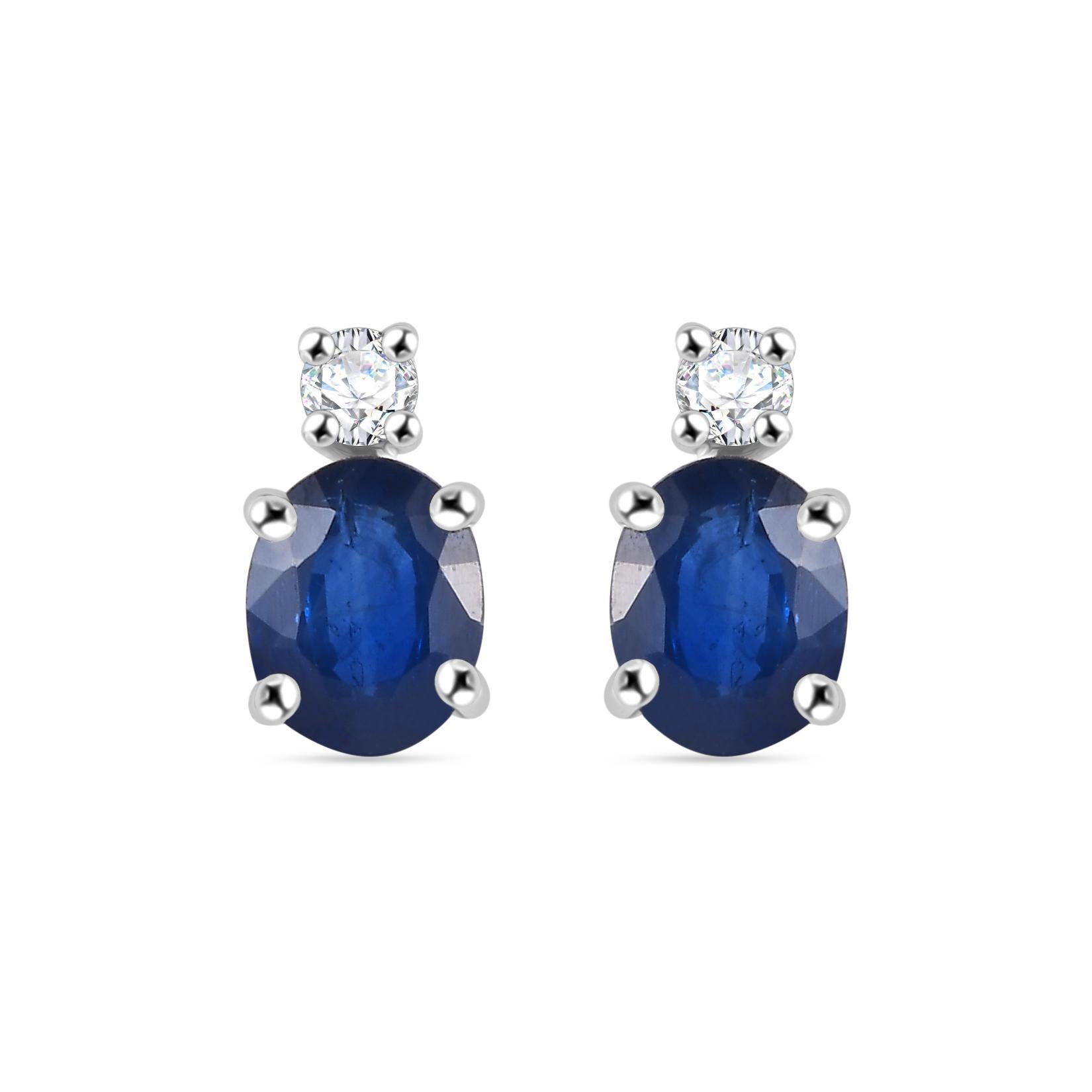 Orecchini minimalisti con diamante e zaffiro blu, regalo per lei in oro bianco 14k in vendita 3