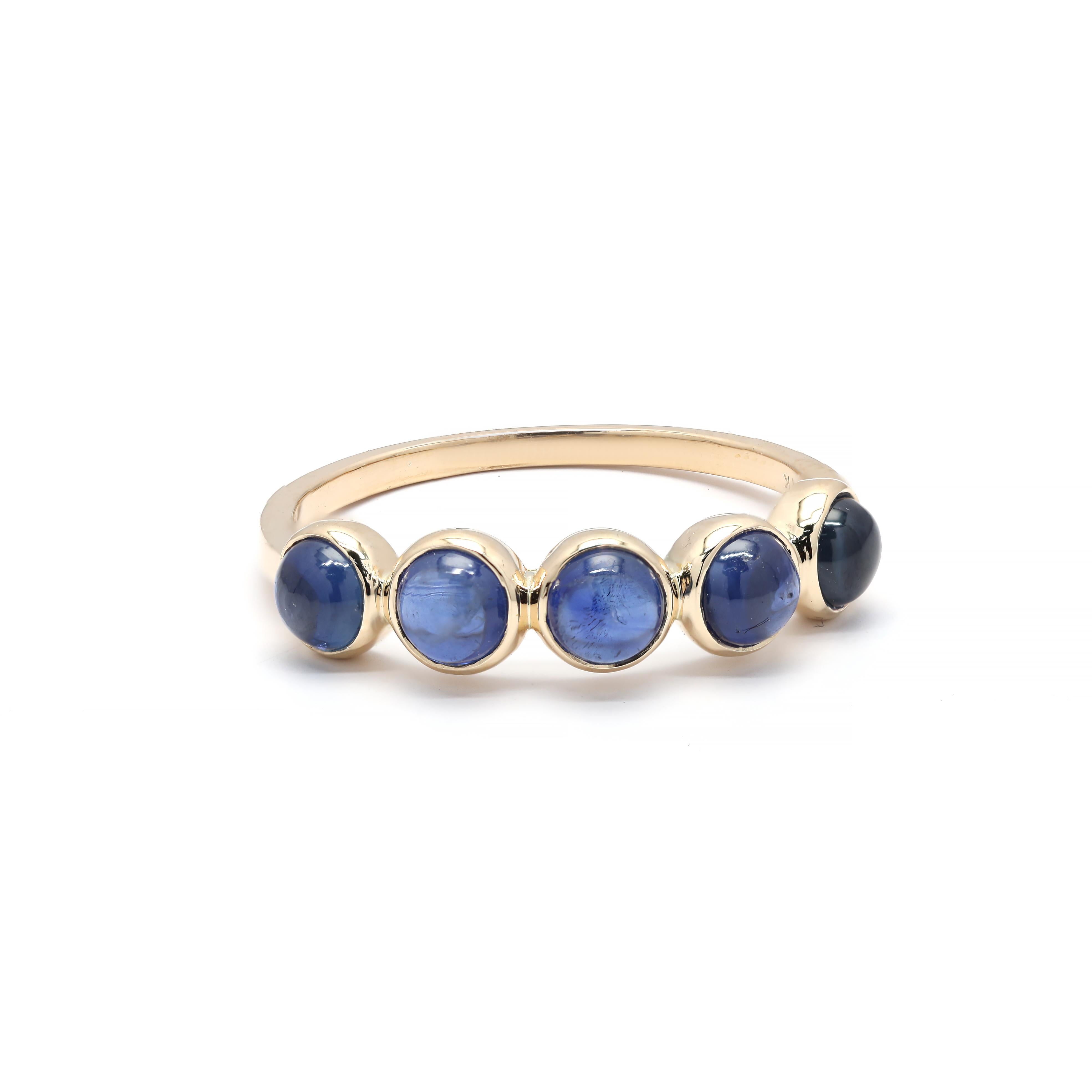 For Sale:  Blue Sapphire Half Eternity Band Ring Stacking Ring in 14K Solid Yellow Gold 2