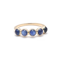 Five-Stone Cabochon Blue Sapphire Ring in 18k Yellow Gold Bezel Set Fine Band