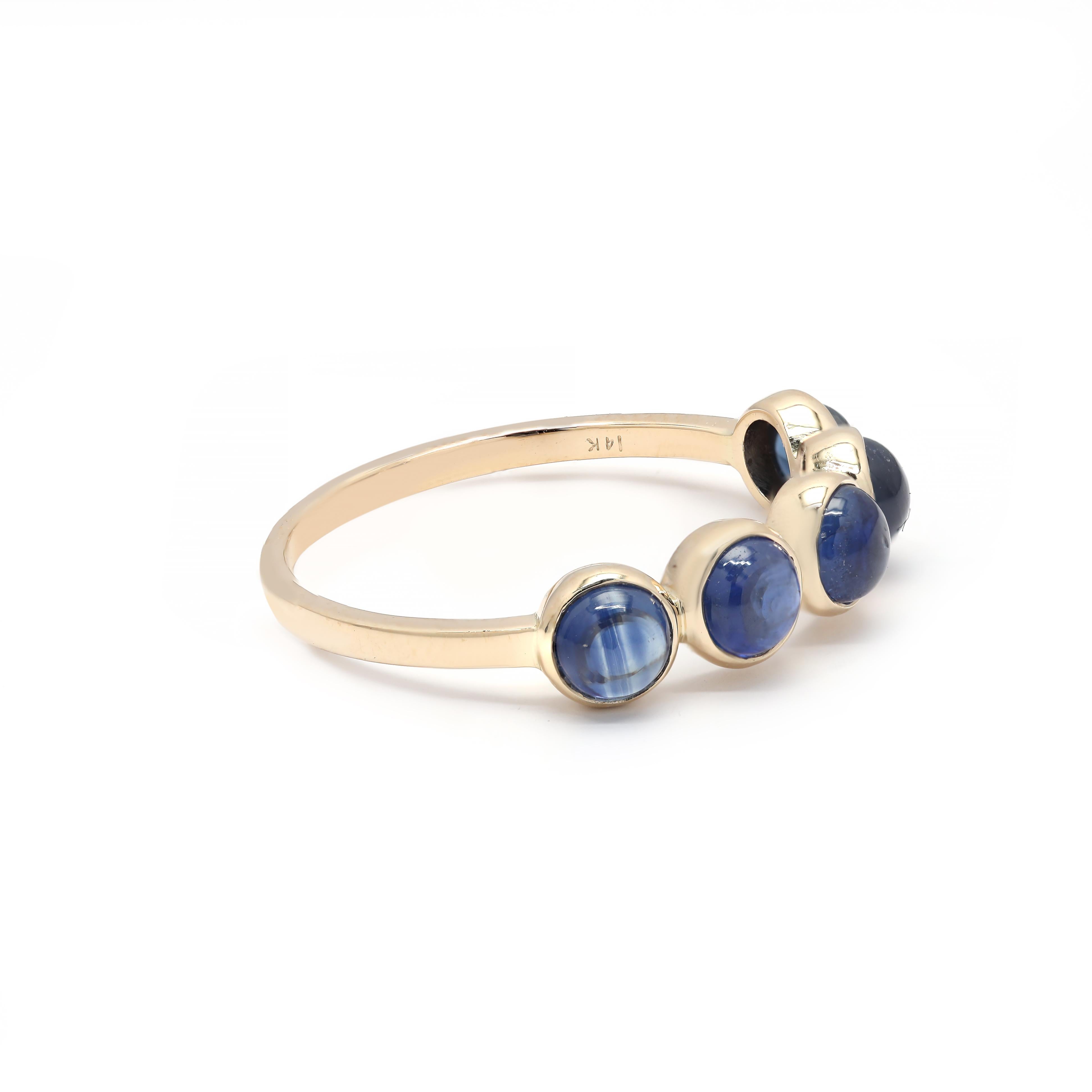 For Sale:  Blue Sapphire Half Eternity Band Ring Stacking Ring in 14K Solid Yellow Gold 3