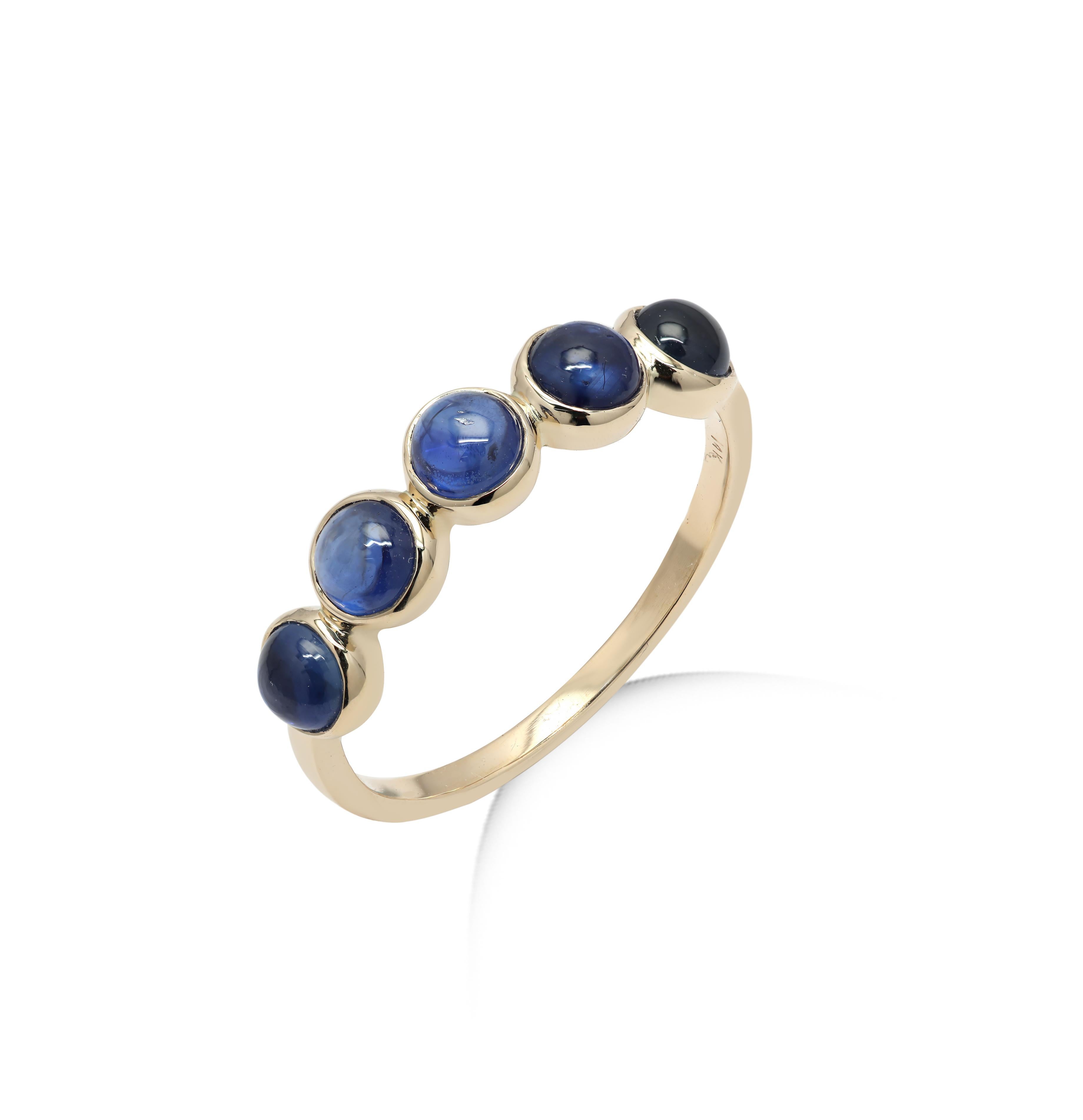 For Sale:  Blue Sapphire Half Eternity Band Ring Stacking Ring in 14K Solid Yellow Gold 4