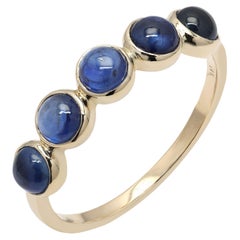 Anello a fascia di mezza eternità con zaffiro blu, anello impilabile in oro giallo massiccio 14 carati