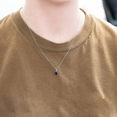 Minimalist Blue Sapphire Pendant with Earth Mined Diamond Accent: Solid 14K Gold