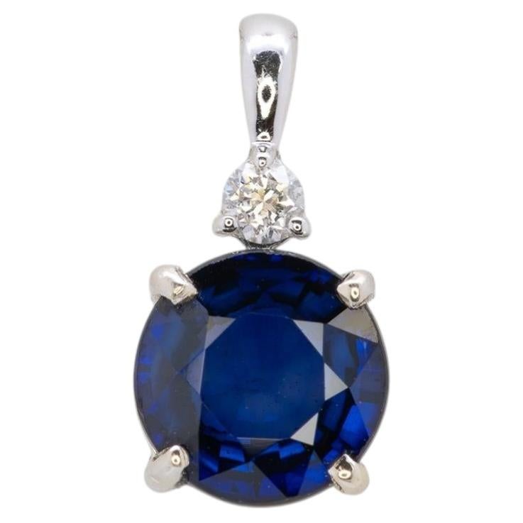 Minimalist Blue Sapphire Pendant with Earth Mined Diamond Accent: Solid 14K Gold