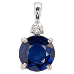 Minimalist Blue Sapphire Pendant with Earth Mined Diamond Accent: Solid 14K Gold