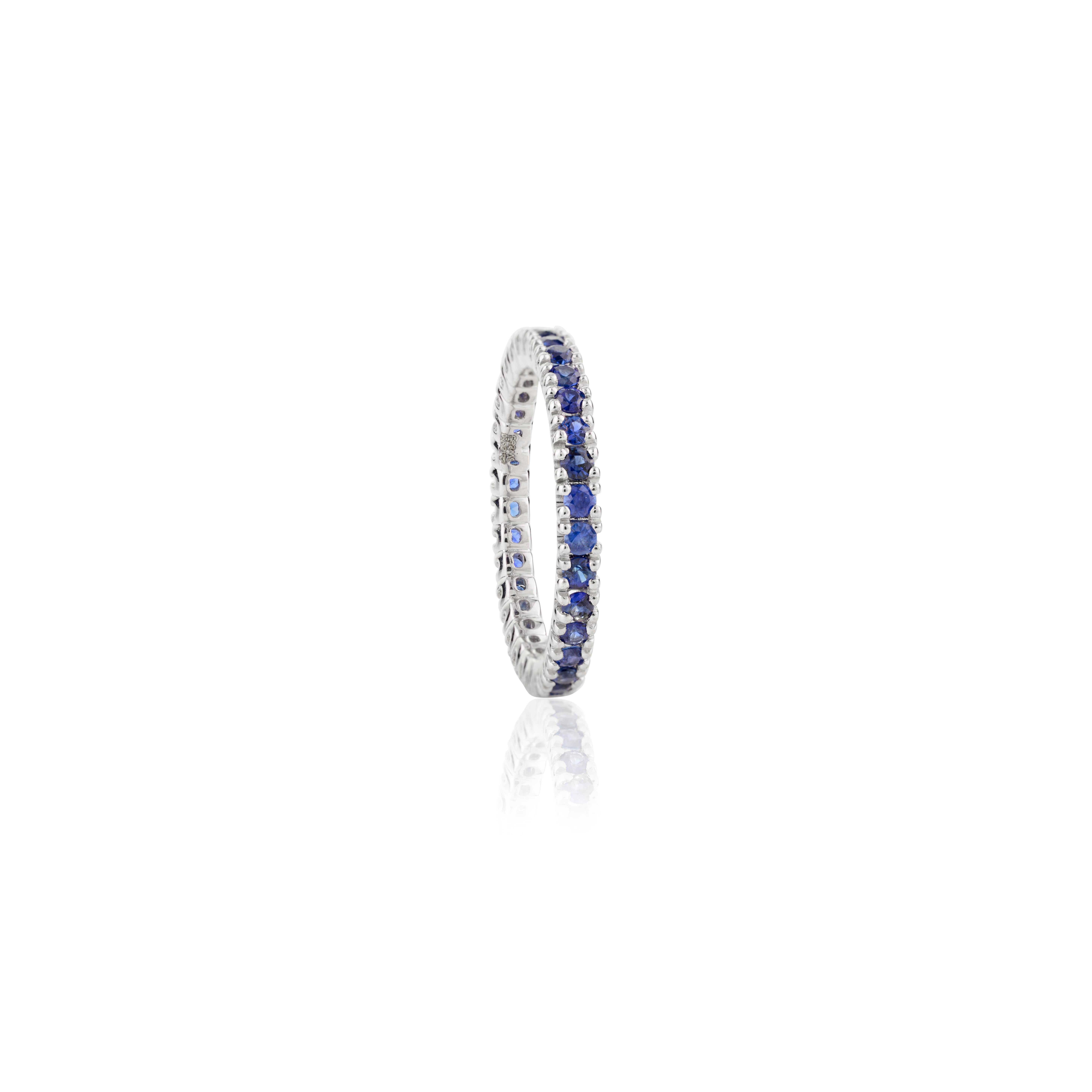 For Sale:  Minimalist Blue Sapphire Stackable Eternity Band Ring in 18k Solid White Gold 3