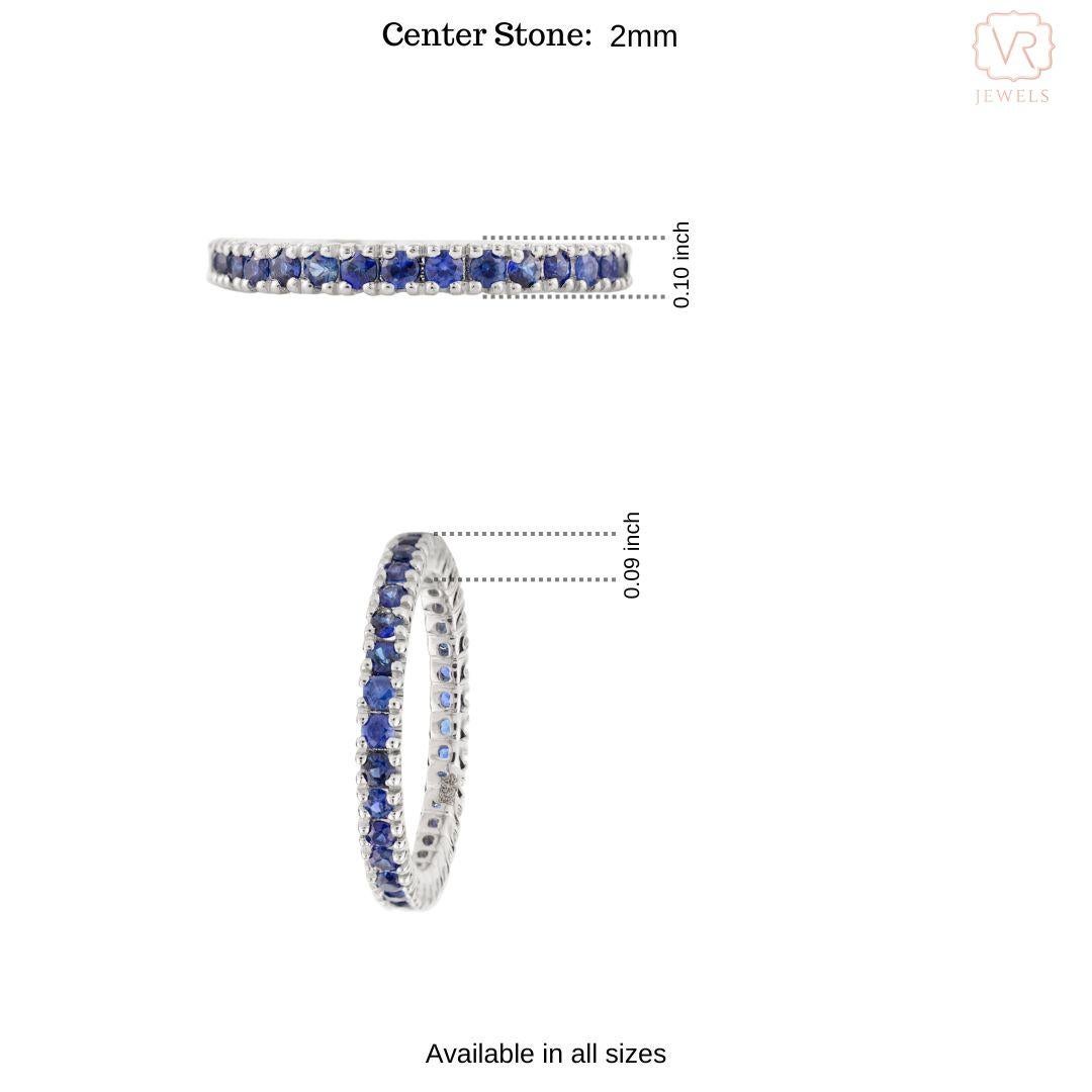 For Sale:  Minimalist Blue Sapphire Stackable Eternity Band Ring in 18k Solid White Gold 8