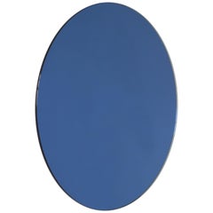 Orbis Blue Tinted Round Minimalist Frameless Mirror, Customisable - Small
