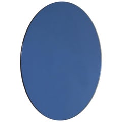 Miroir circulaire minimaliste sans cadre, bleu teinté Orbis, petit