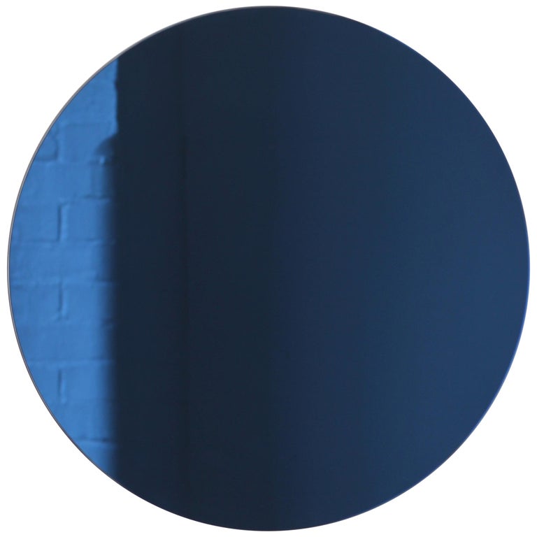 Orbis Blue Tinted Round Contemporary Frameless Mirror - Medium For Sale