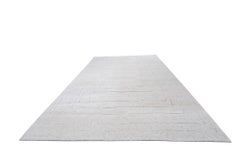 Tapis minimaliste bohème à poils ras en laine nouée à la main ivoire crème - En stock