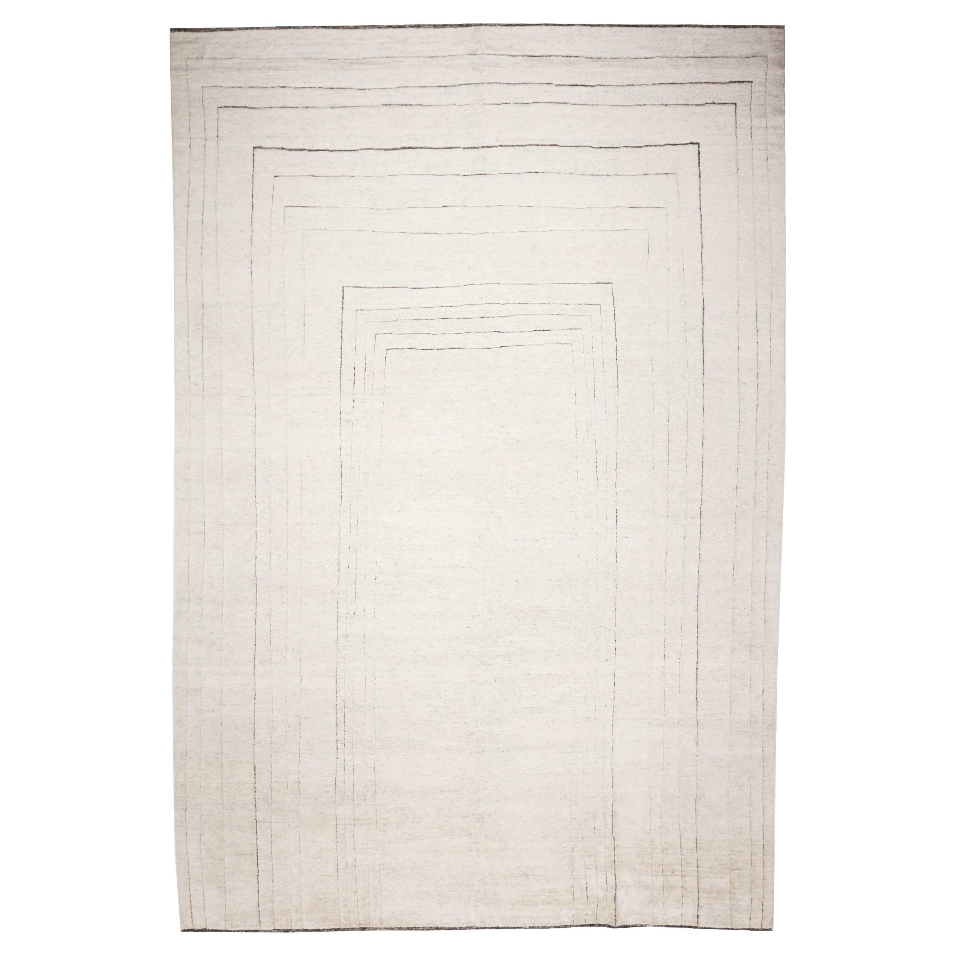 Minimalistische Bohemian Low-Pile Wolle Shag Hand Knotted Elfenbein Creme Teppich - Auf Lager im Angebot