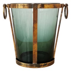Vintage Minimalist Brass and Glass Ice Bucket, Italy, 1960s