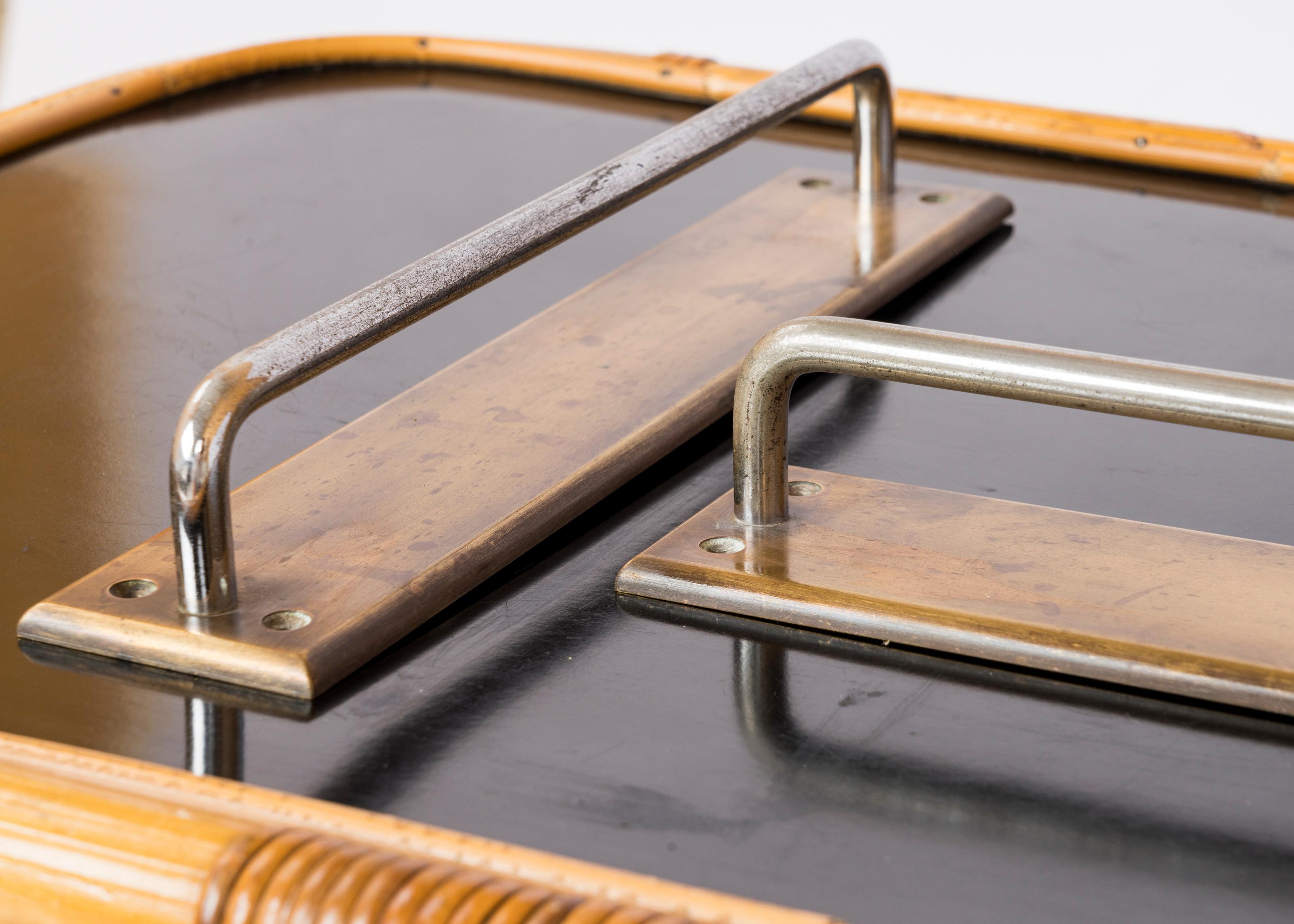 Minimalistische rechteckige Türgriffe aus Messing und Stahl - Frankreich 1970er Jahre (Ende des 20. Jahrhunderts) im Angebot