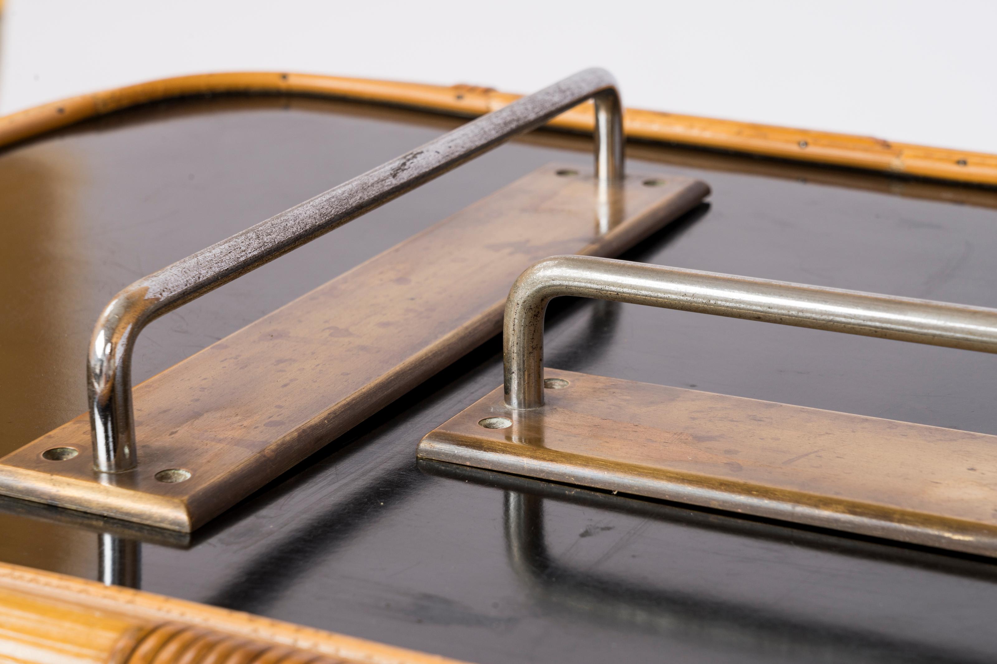 Minimalistische rechteckige Türgriffe aus Messing und Stahl - Frankreich 1970er Jahre (Bronze) im Angebot