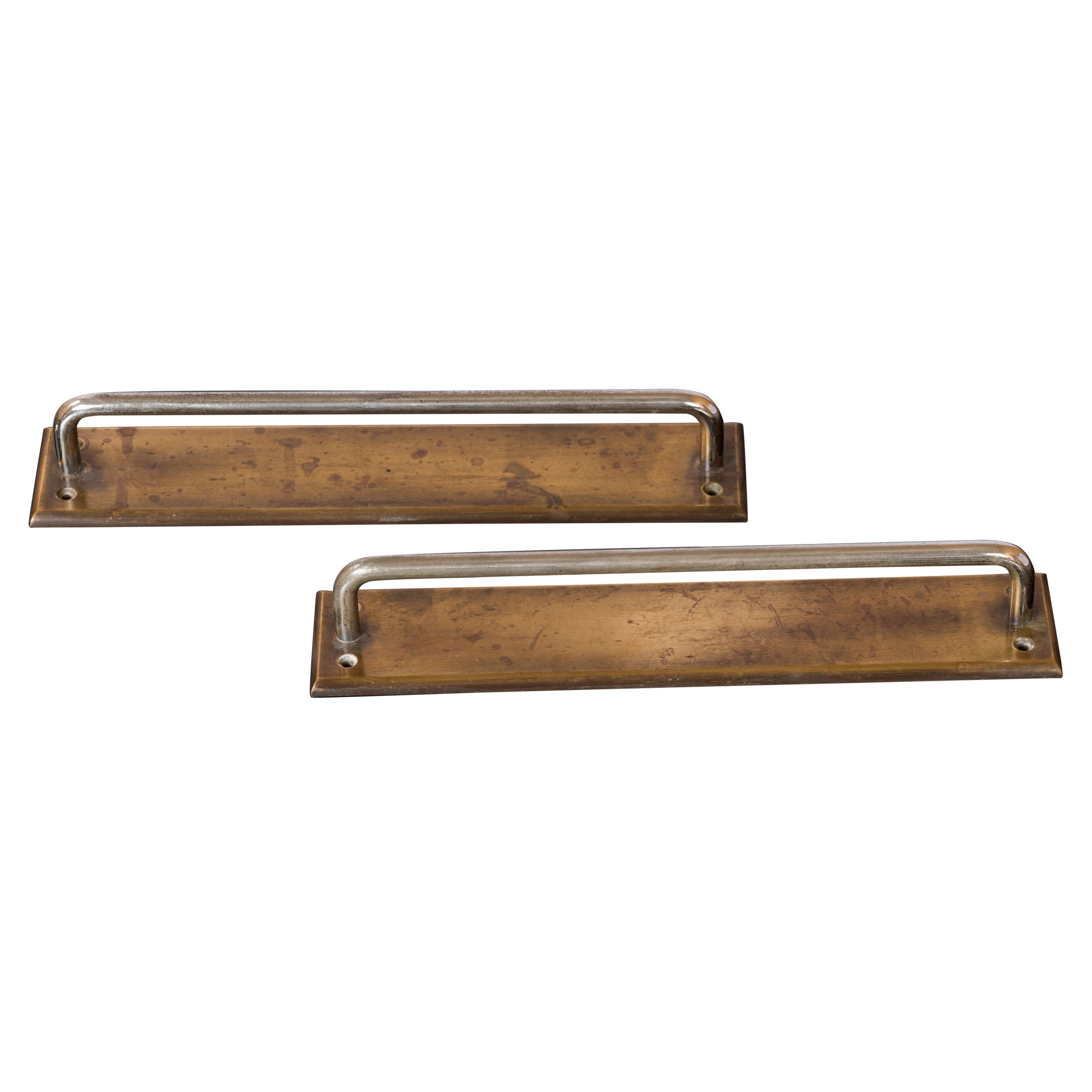Minimalist Brass & Steel Rectangular Door Handles - France 1970's
