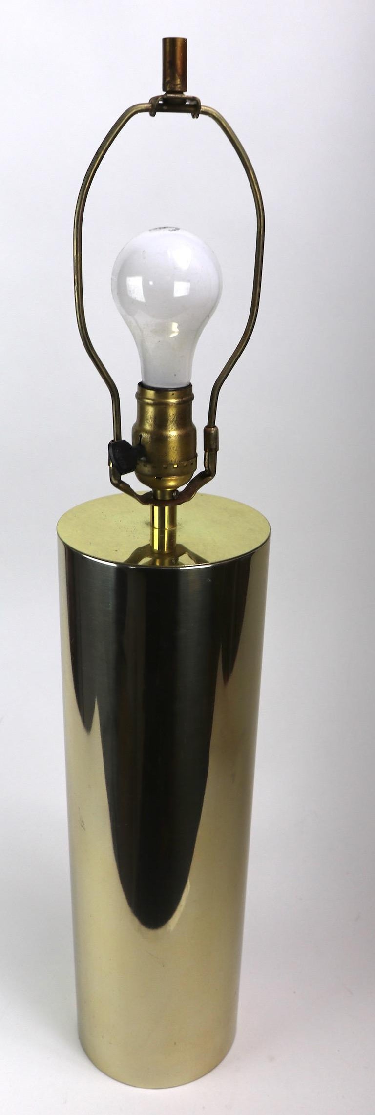 Minimalist Brass Tone Cylinder Form Table Lamp For Sale at 1stdibs