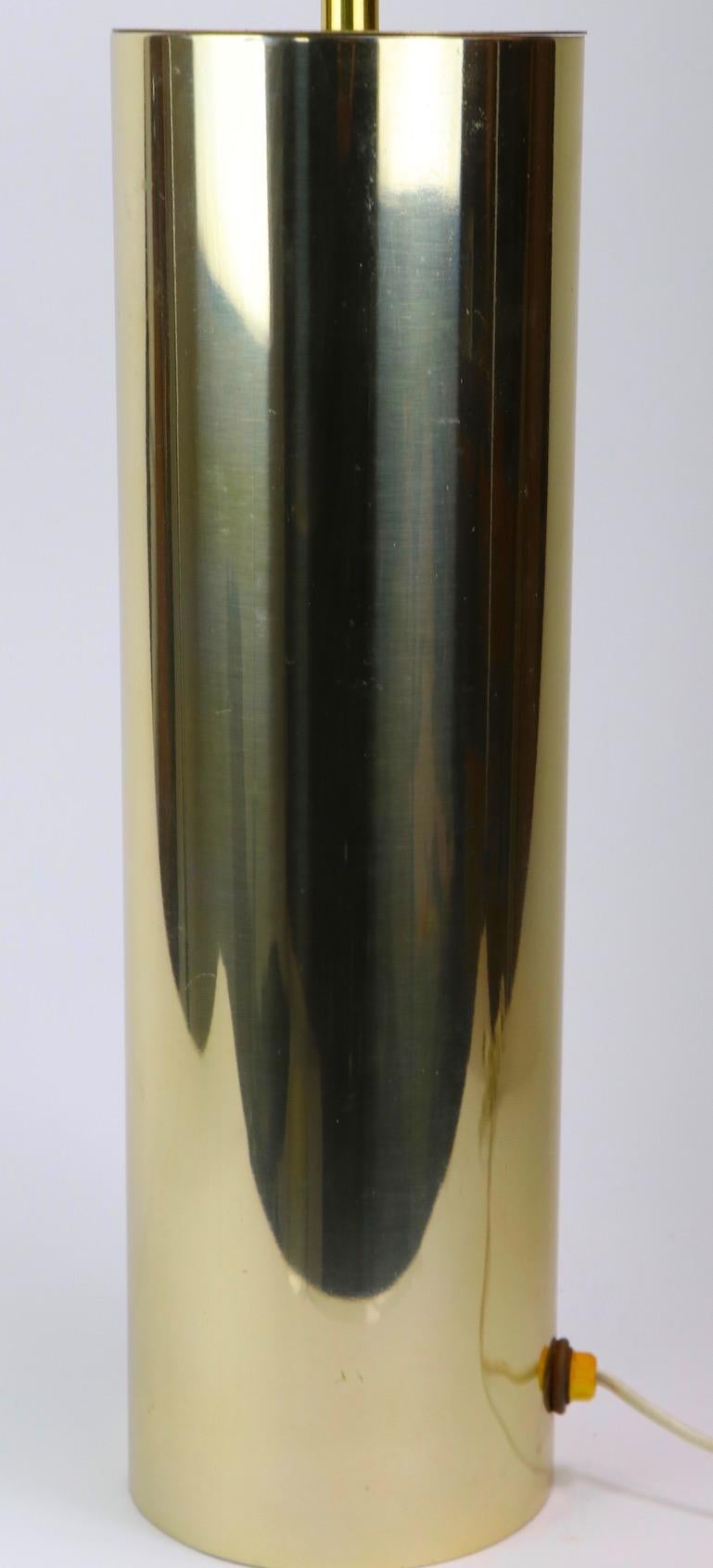 American Minimalist Brass Tone Cylinder Form Table Lamp