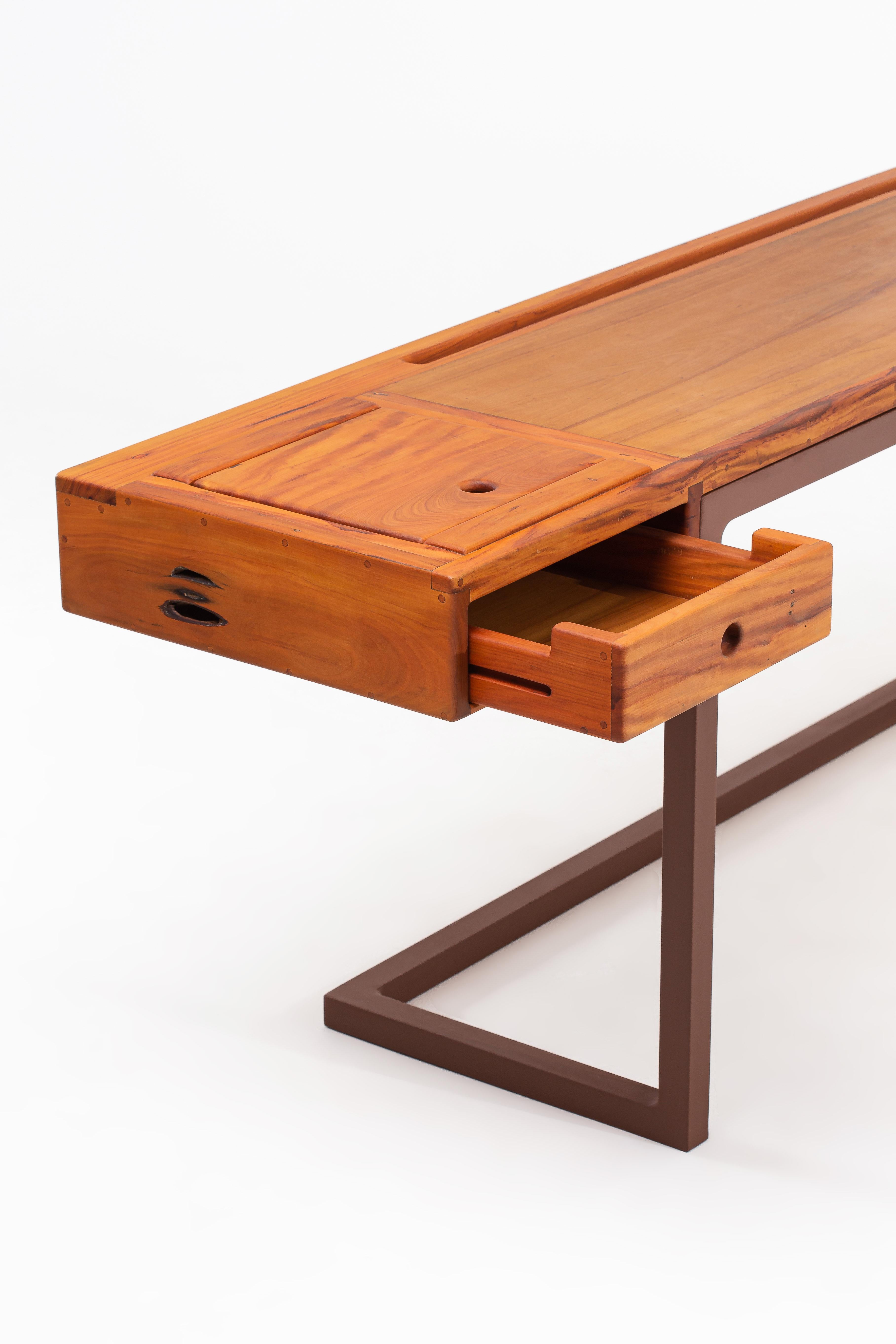Minimalist Brazilian Handcrafted Peroba Desk ''Cantilever'' by Dimitrih Correa For Sale 3