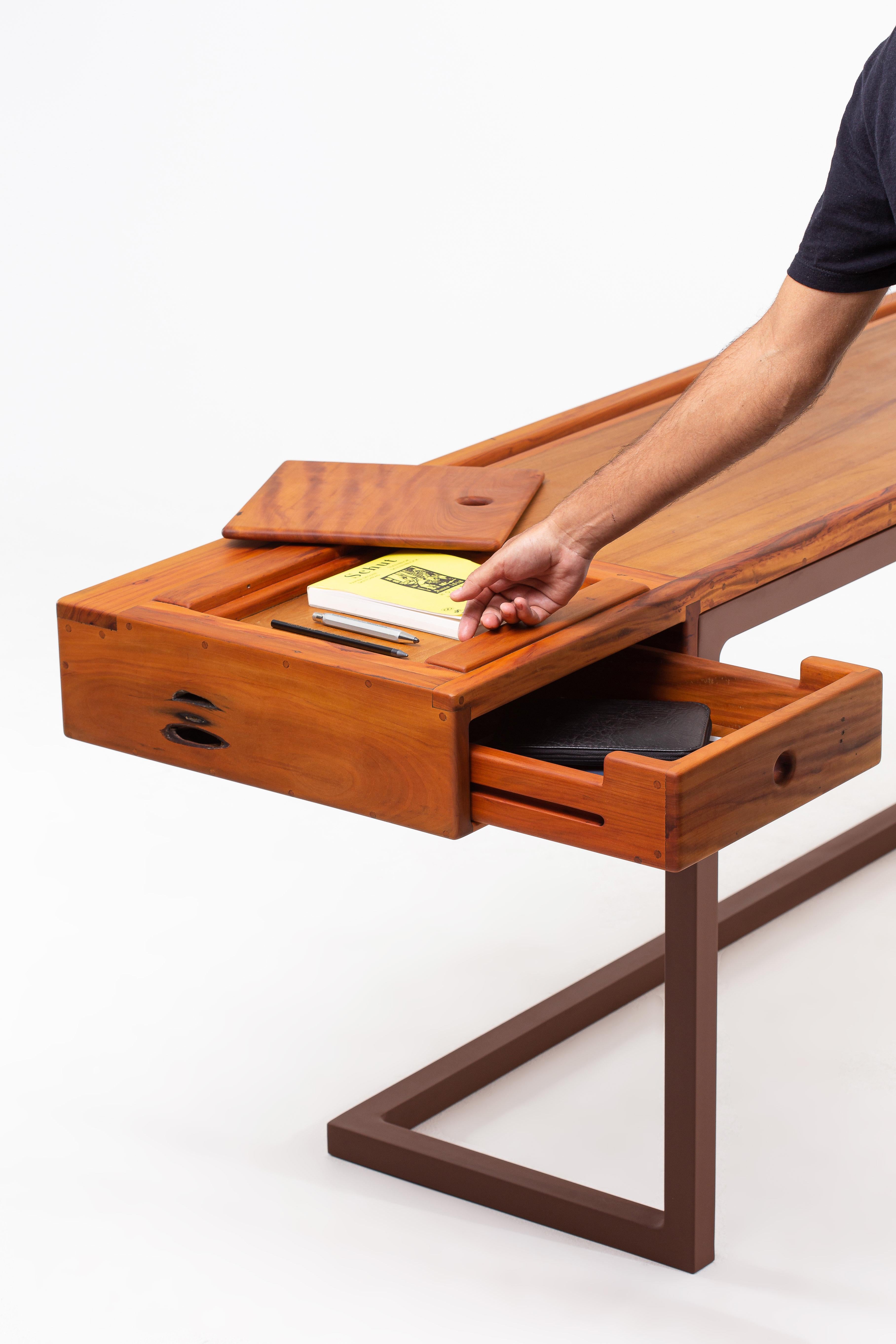 Minimalist Brazilian Handcrafted Peroba Desk ''Cantilever'' by Dimitrih Correa For Sale 4