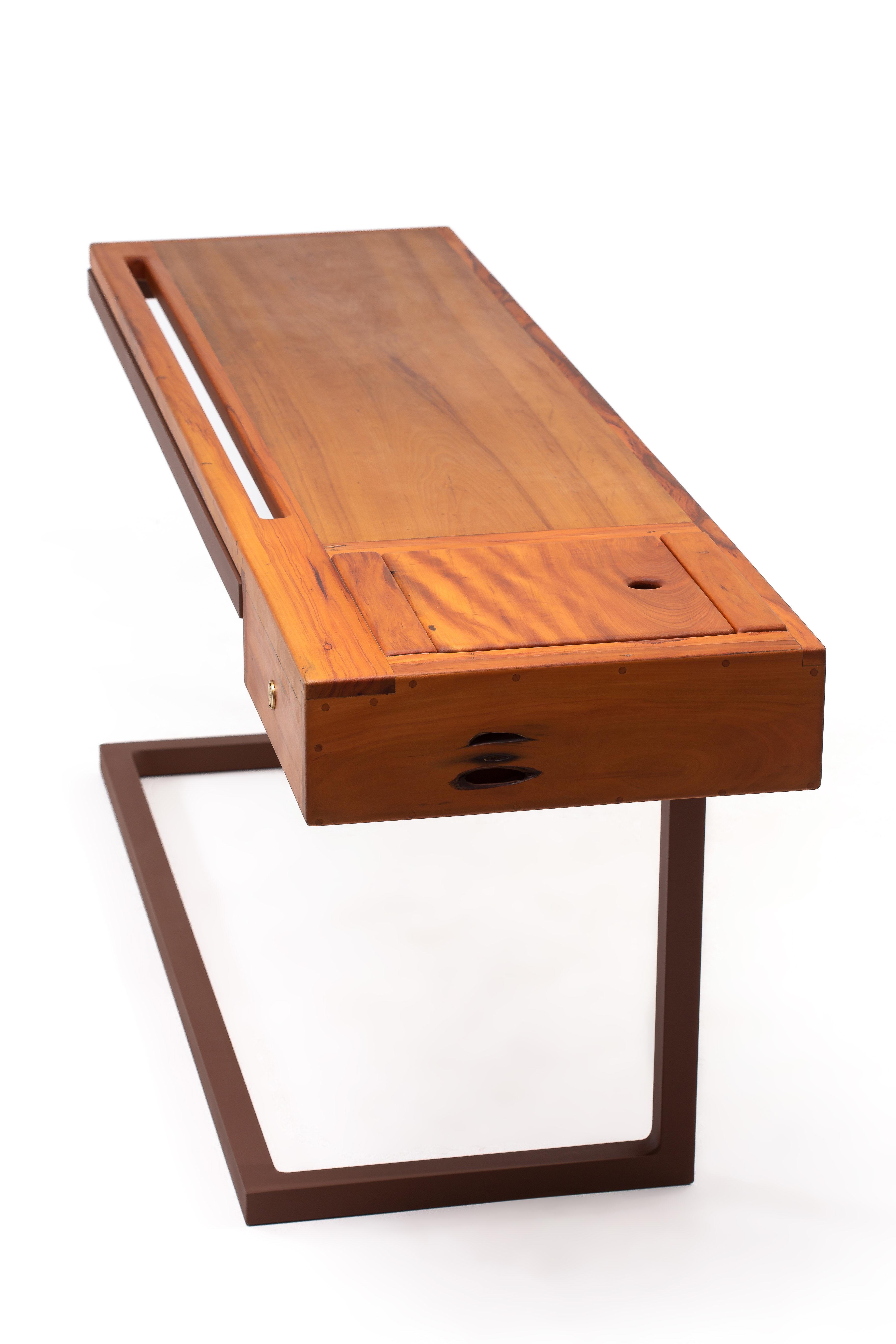 Minimalist Brazilian Handcrafted Peroba Desk ''Cantilever'' by Dimitrih Correa For Sale 5