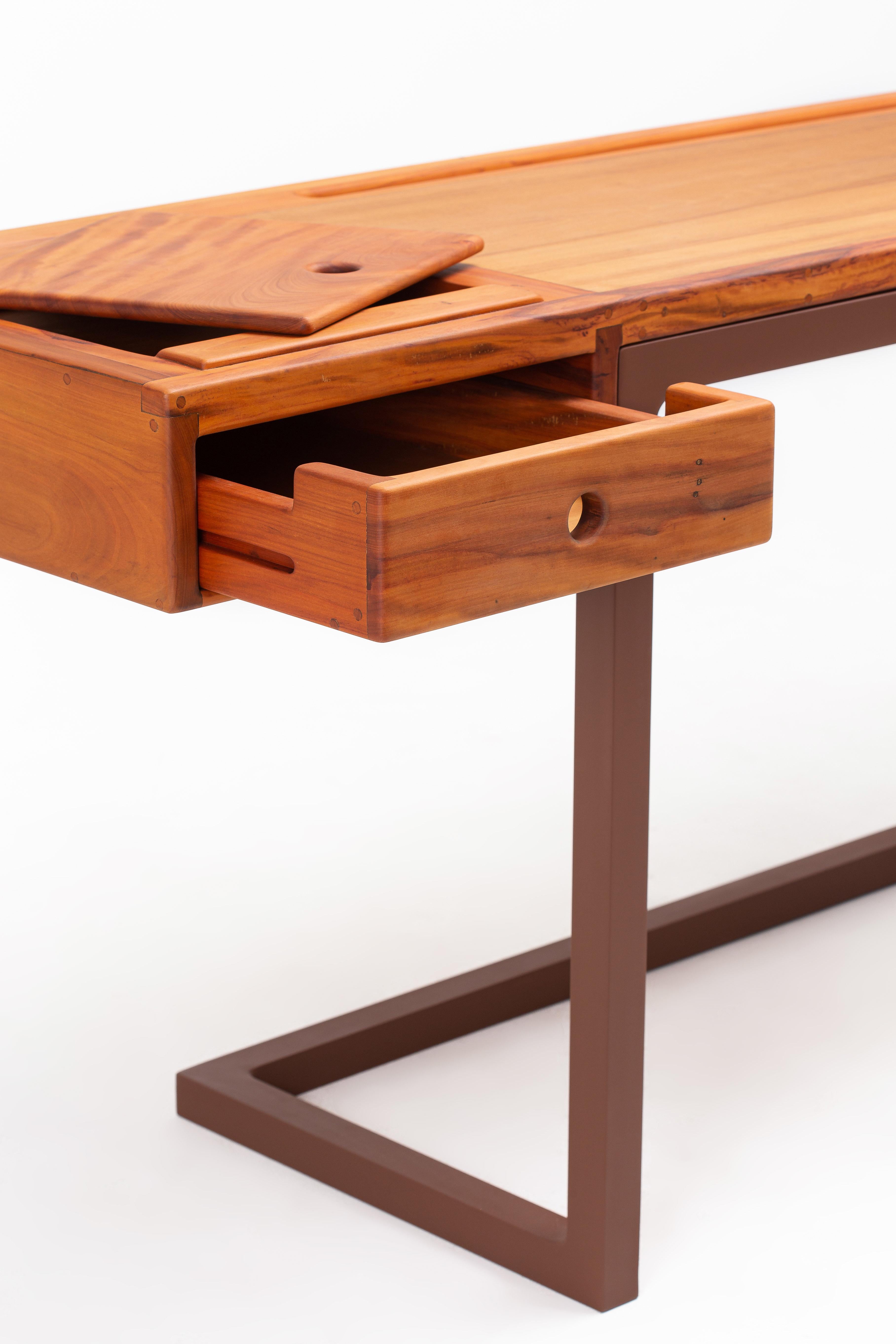Hand-Crafted Minimalist Brazilian Handcrafted Peroba Desk ''Cantilever'' by Dimitrih Correa For Sale