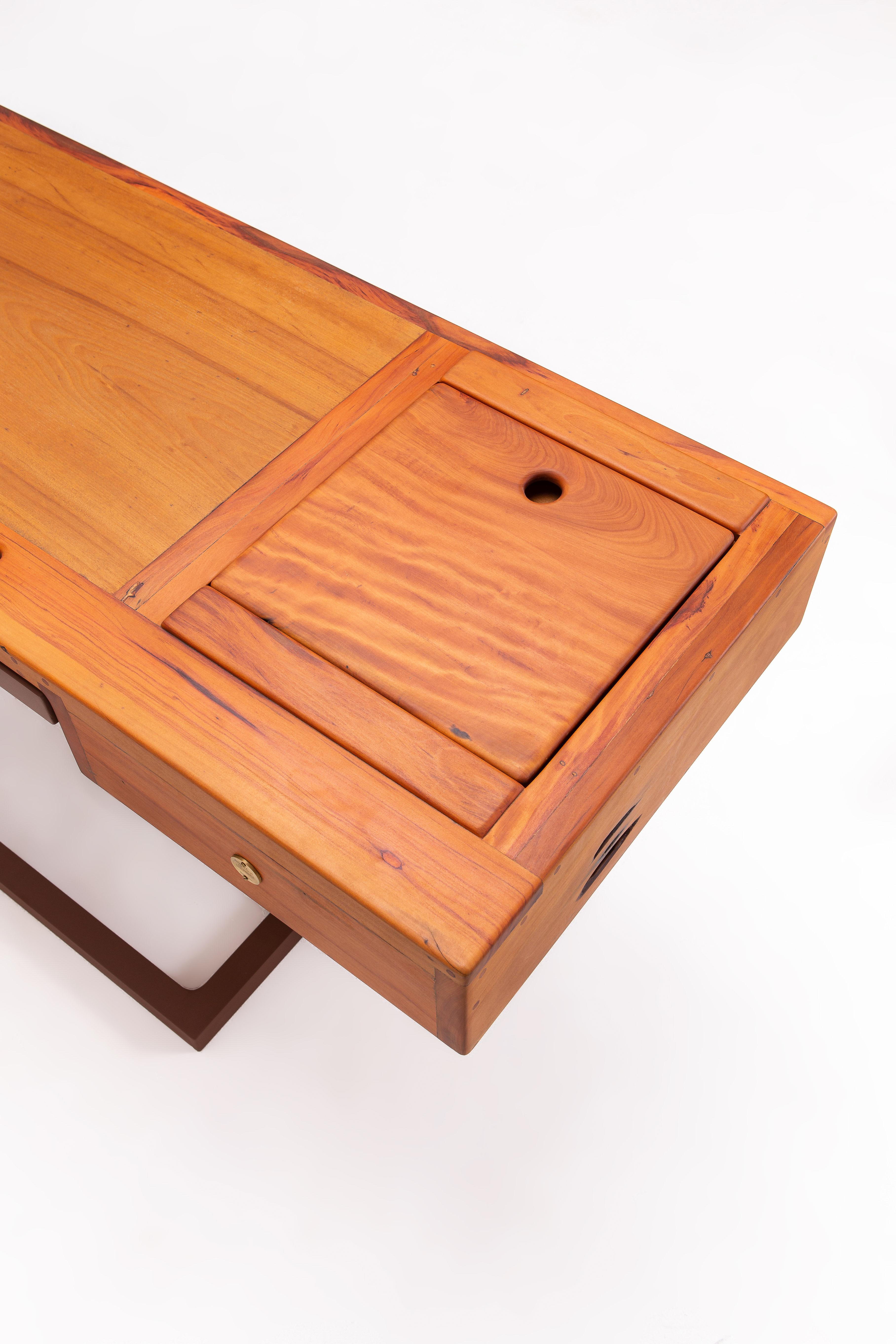 Contemporary Minimalist Brazilian Handcrafted Peroba Desk ''Cantilever'' by Dimitrih Correa For Sale