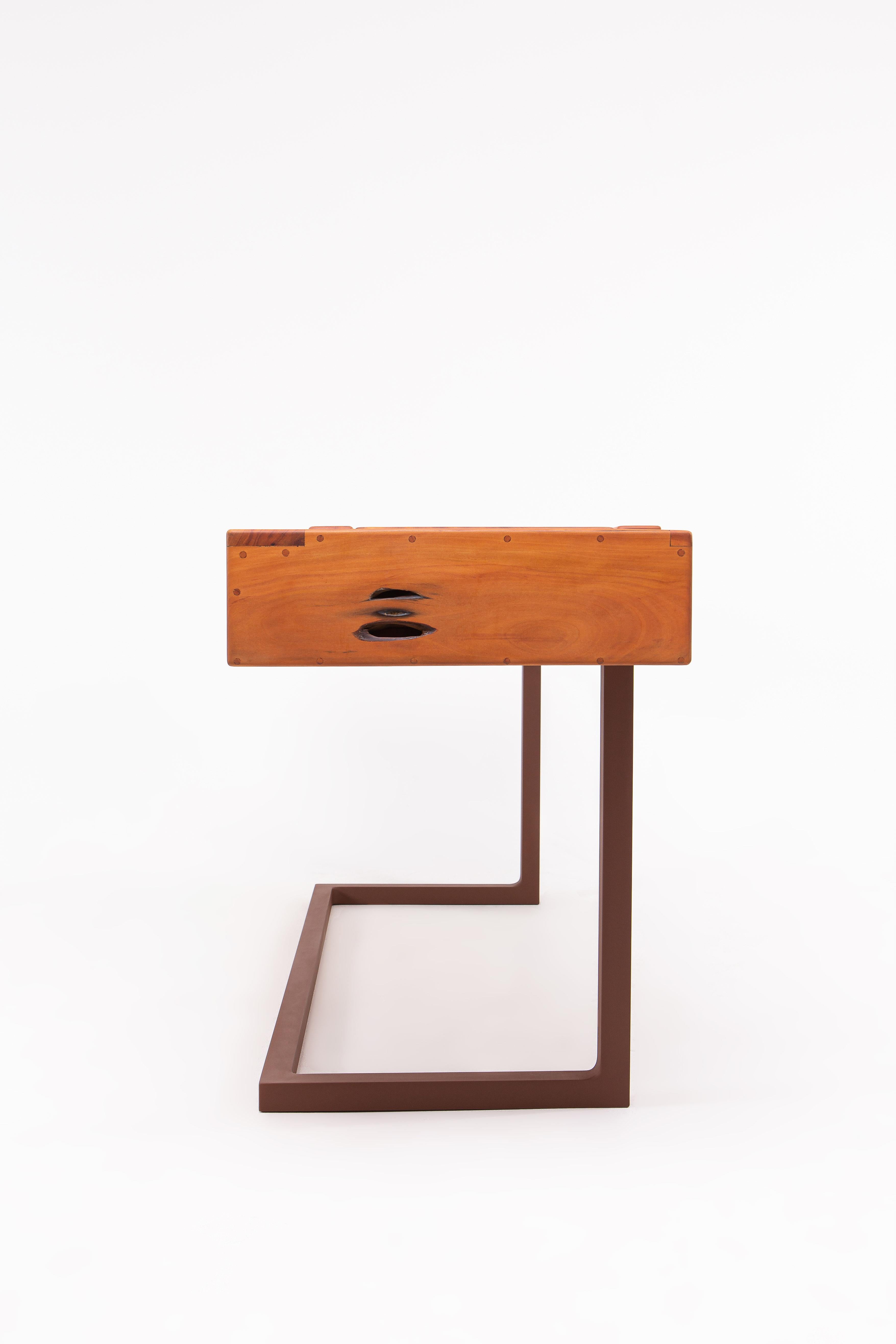 Steel Minimalist Brazilian Handcrafted Peroba Desk ''Cantilever'' by Dimitrih Correa For Sale