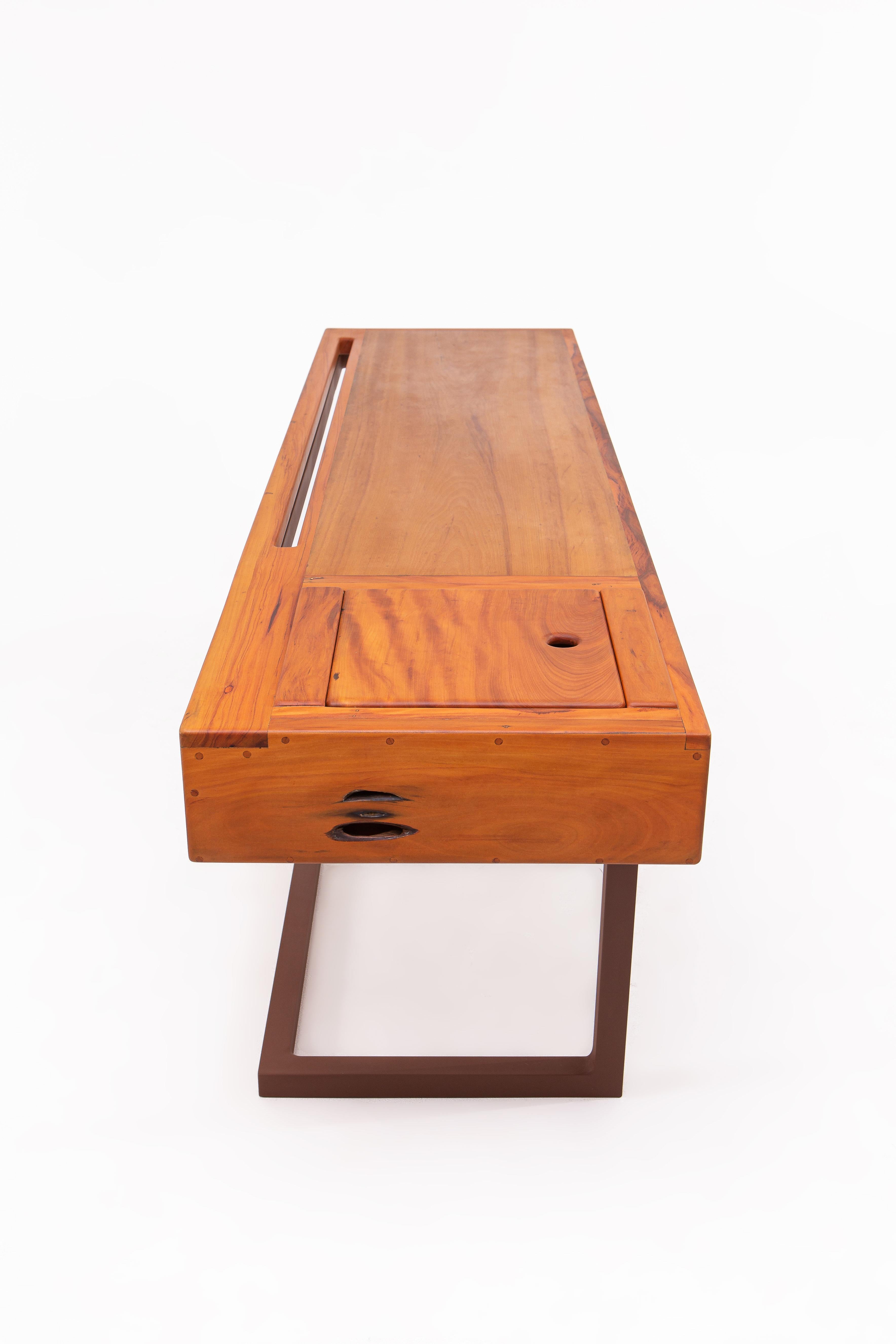 Minimalist Brazilian Handcrafted Peroba Desk ''Cantilever'' by Dimitrih Correa For Sale 1
