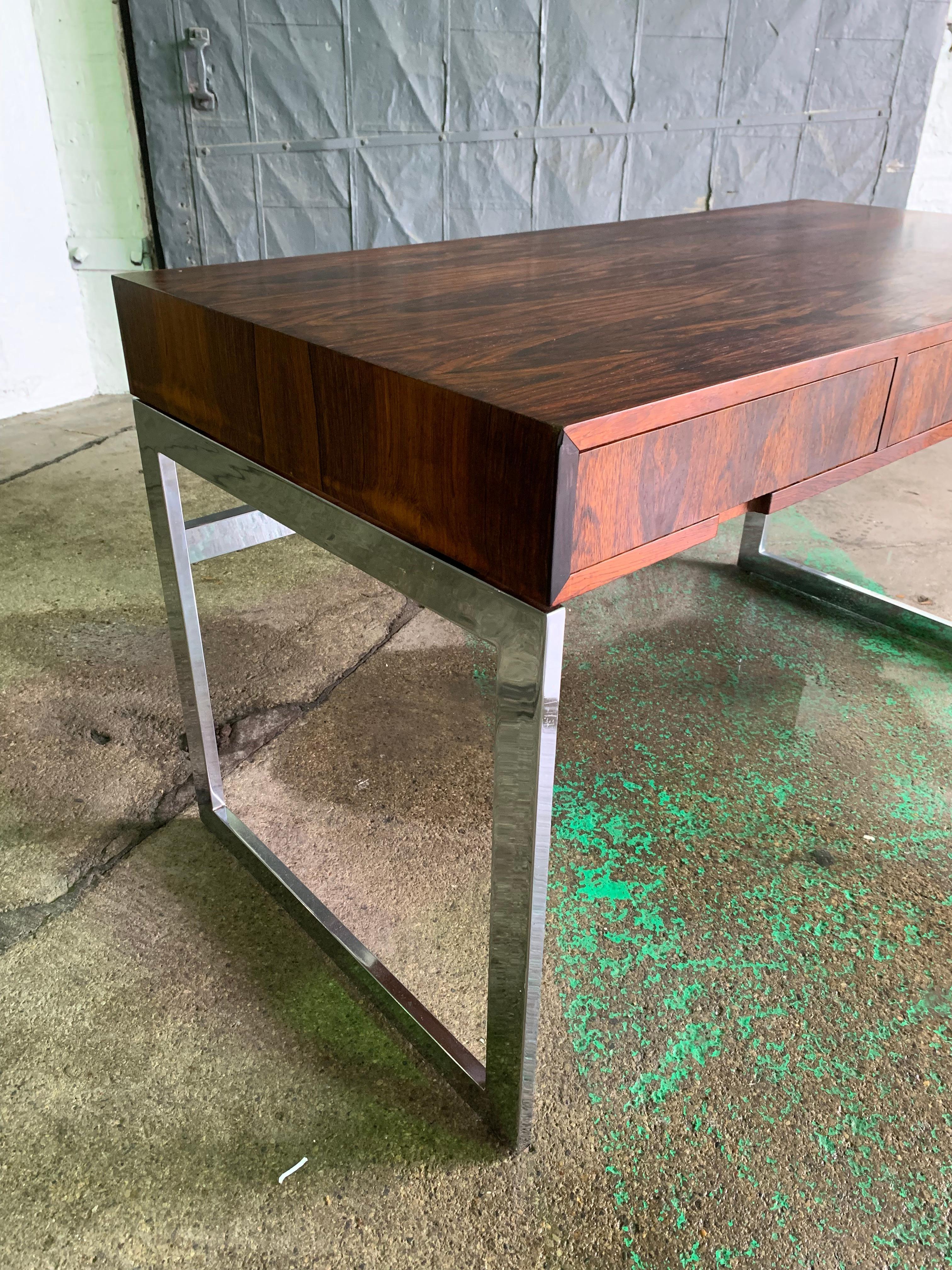 Minimalist Brazilian Rosewood and Chrome Desk in the style of Milo Baughman For Sale 1