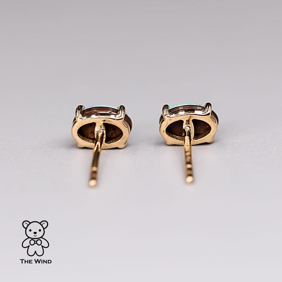 Women's or Men's Minimalist Bright Australian Doublet Opal Oval Stud Earrings 14K Yellow Gold For Sale