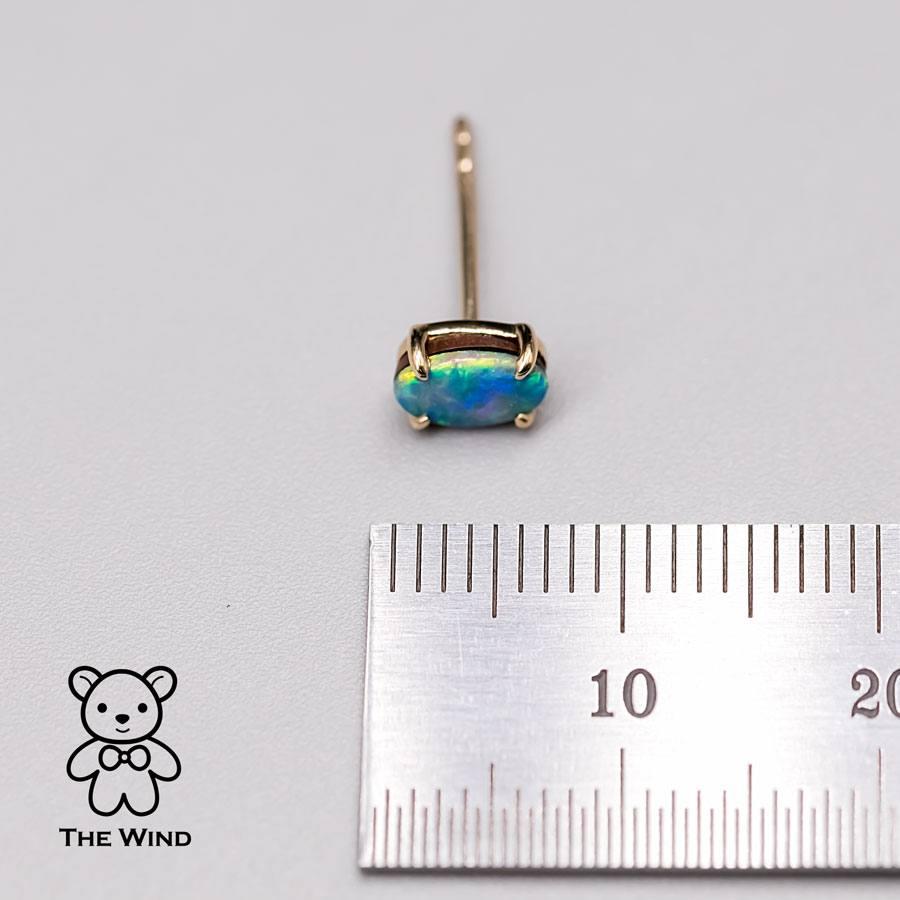 Minimalist Bright Australian Doublet Opal Oval Stud Earrings 14K Yellow Gold For Sale 1