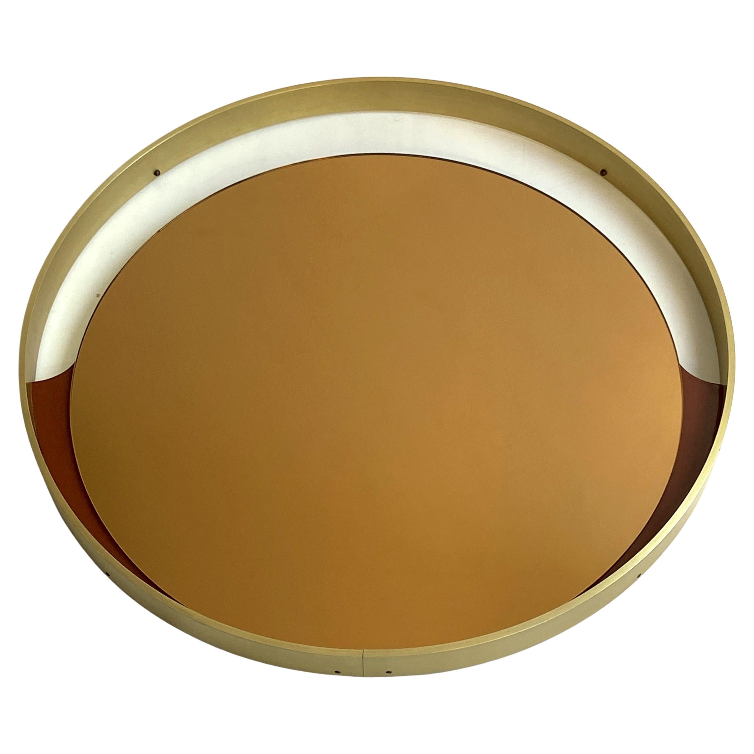 Mid-Century Modern Minimalist Tinted Bronze Round Mirror by Rimadesio Italy 1970s For Sale