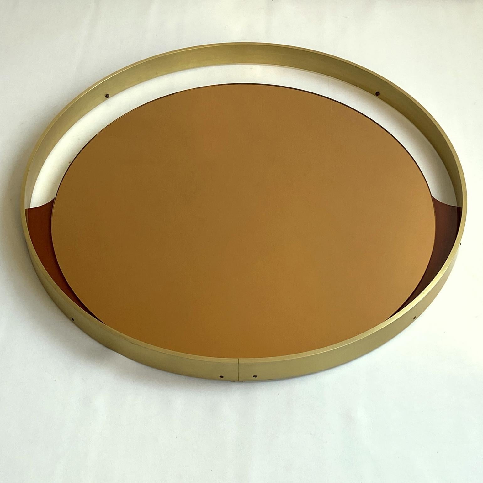 Minimalistischer runder Spiegel aus getönter Bronze von Rimadesio Italien 1970er im Angebot 1