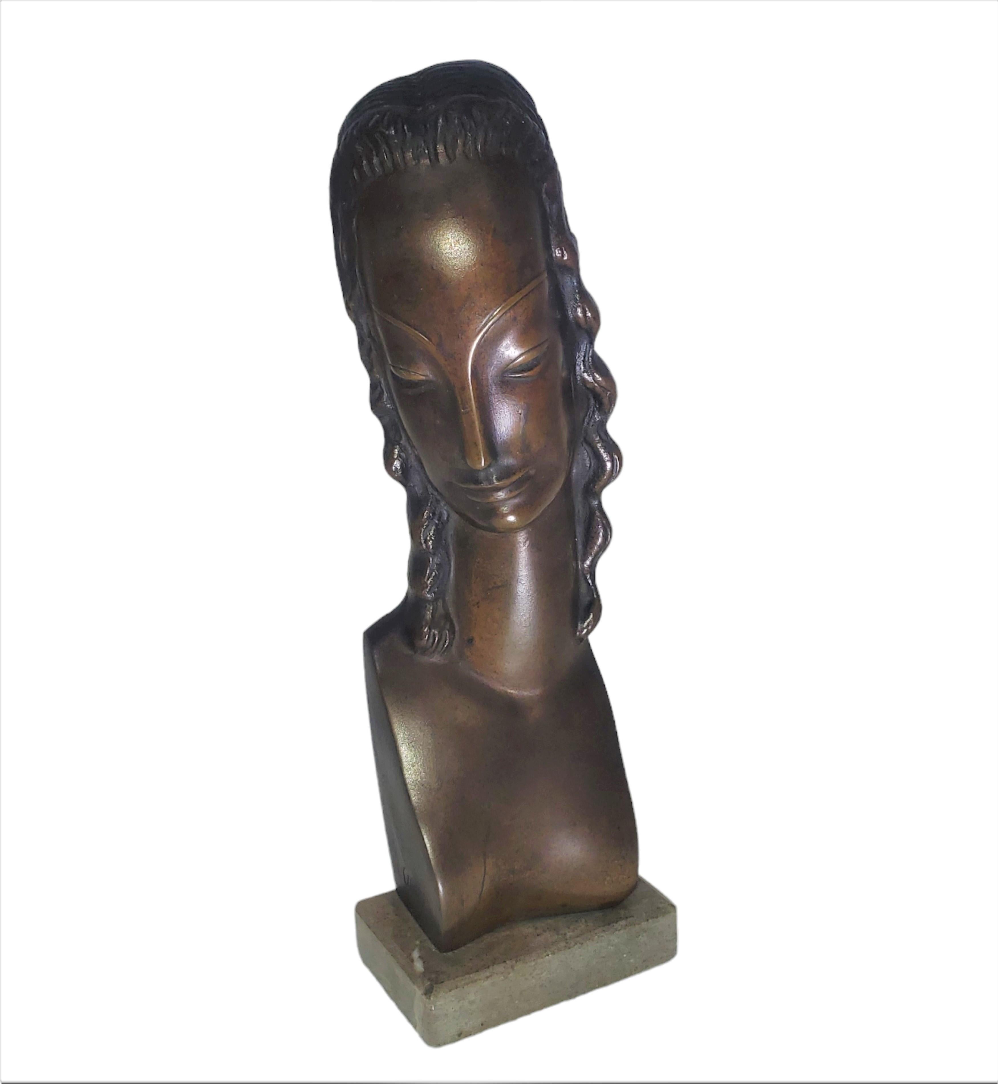 German  Minimalist bronze sculpture / portrait / bust of a woman by Adam Antes  For Sale