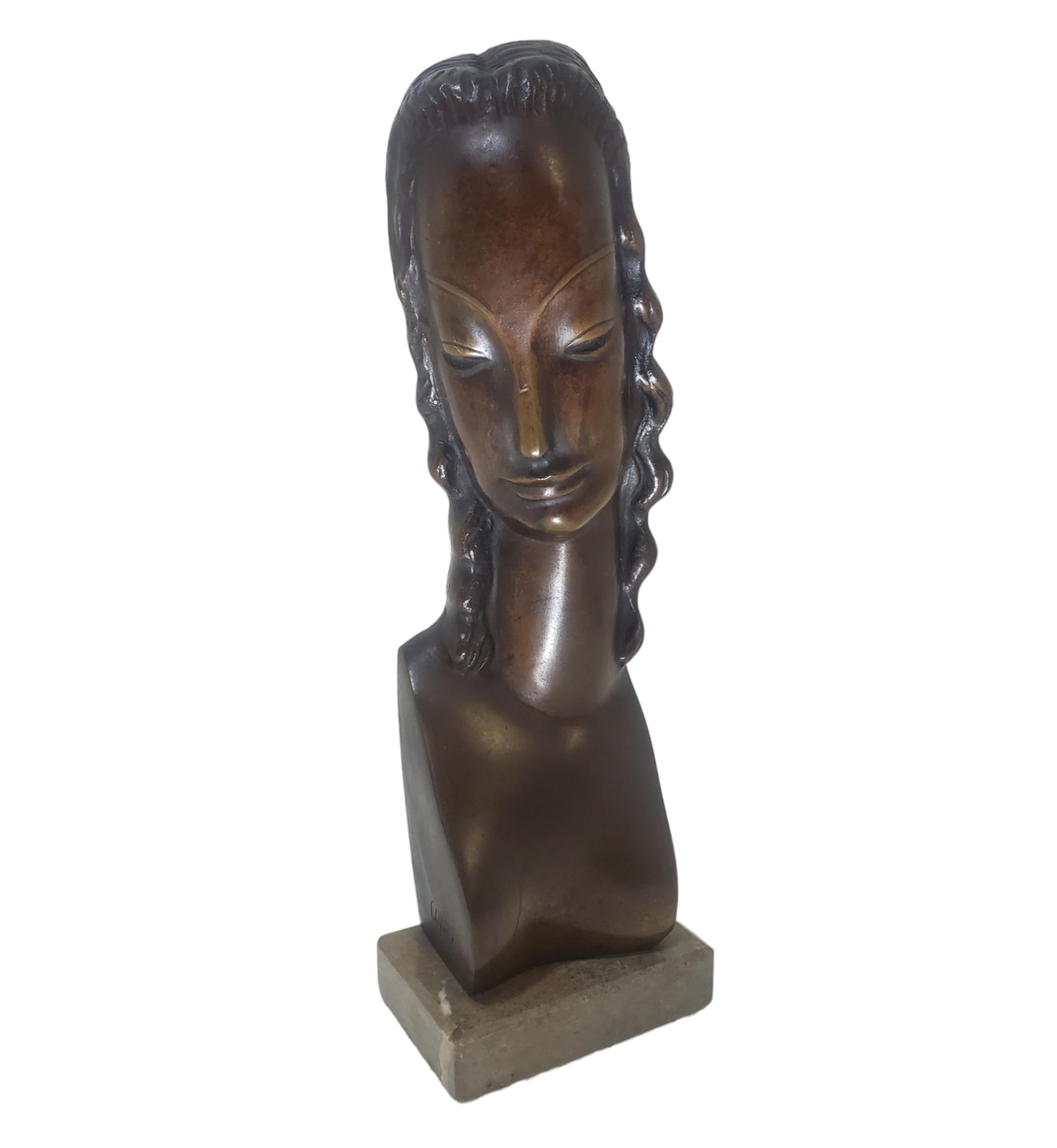 20th Century  Minimalist bronze sculpture / portrait / bust of a woman by Adam Antes  For Sale