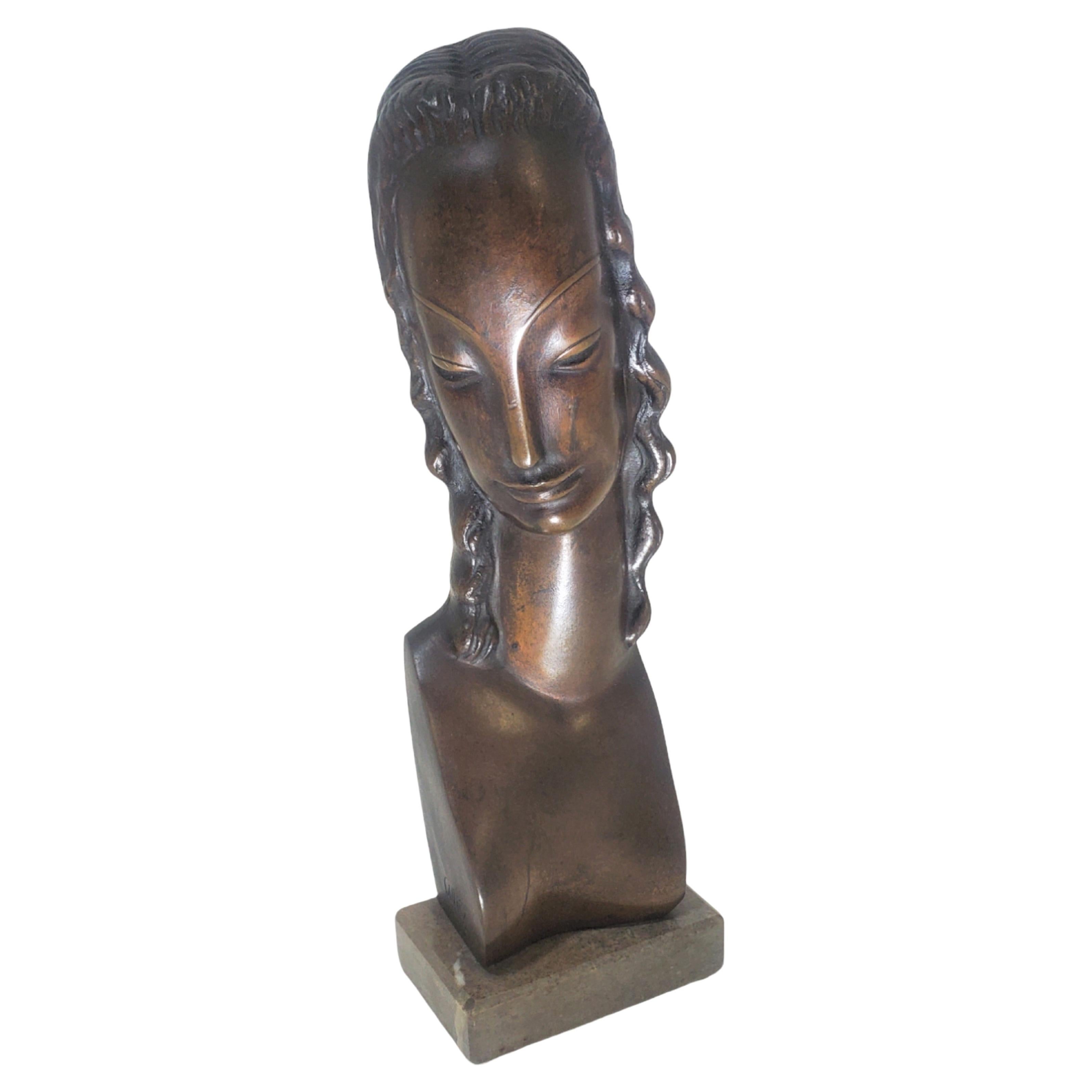  Minimalistische Bronzeskulptur / Porträt / Büste einer Frau aus Bronze von Adam Antes 