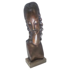 Antique  Minimalist bronze sculpture / portrait / bust of a woman by Adam Antes 