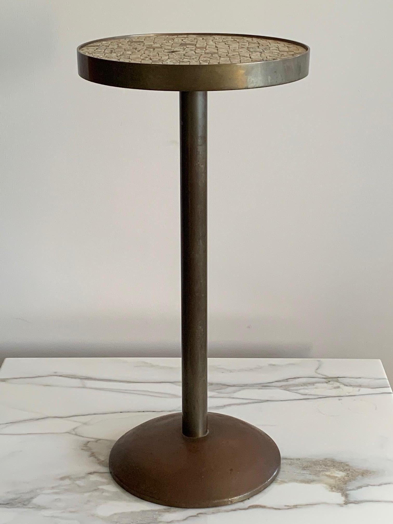 Mid-Century Modern Minimalist Bronze Table with Tile Top For Sale