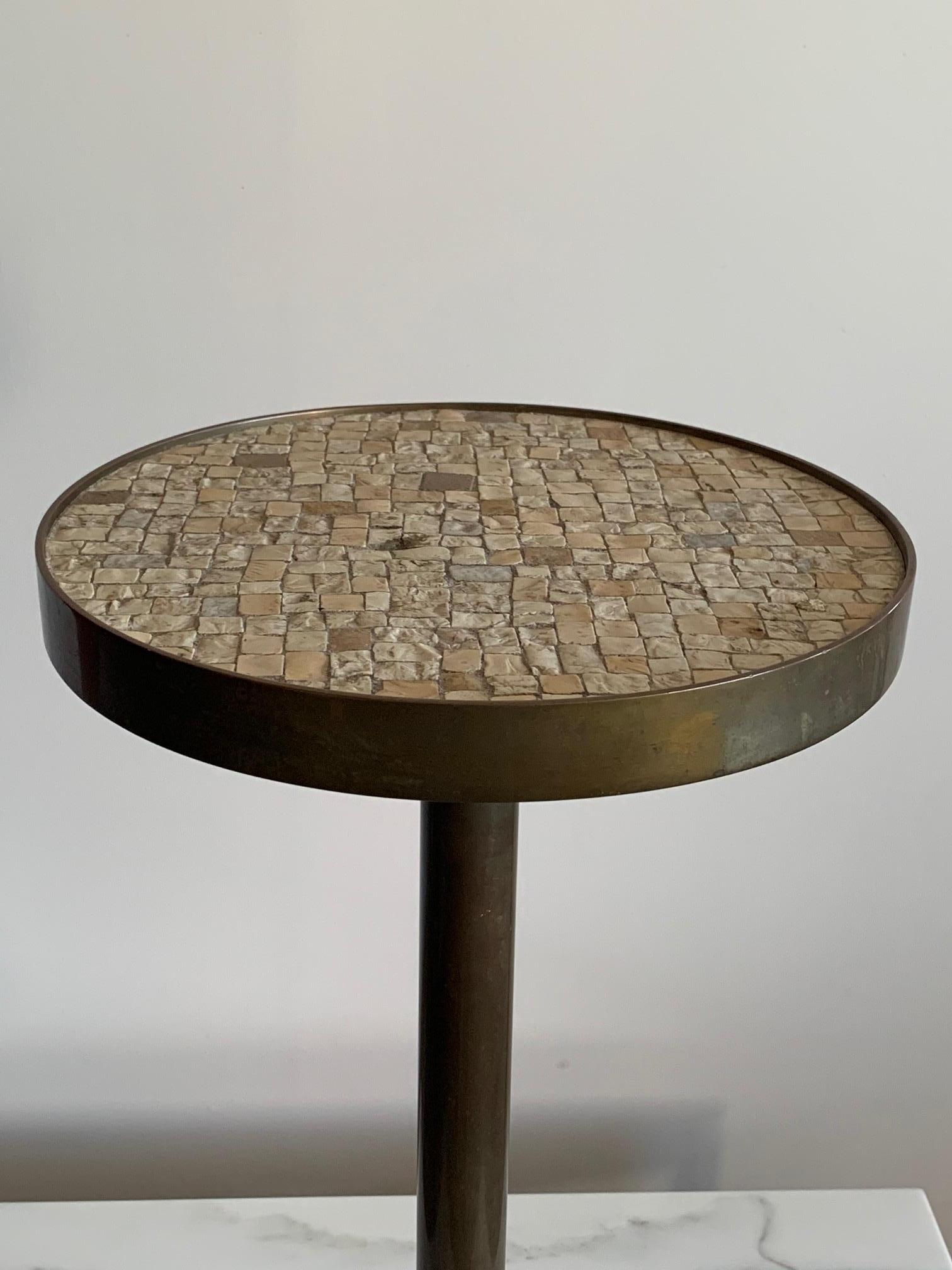 American Minimalist Bronze Table with Tile Top For Sale