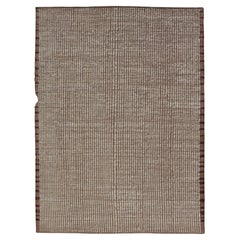 Minimalist Brown and Cream Casual and Modern Rug with Hi-Low Textured Pile